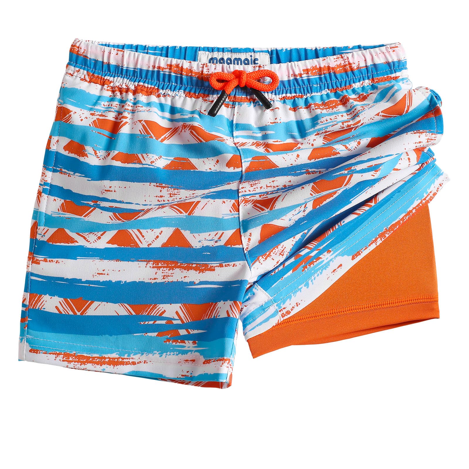 maamgic Boys Swim Trunks with Compression Liner 4-Way Stretch Quick Dry Bathing Suit Toddler Beach Shorts