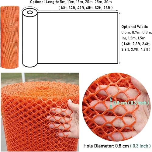 Miniatura 2 de LXLZYXSF Red de jardín hexagonal de plástico naranja para aves de corral, malla de alambre con bridas de cremallera, red de esgrima para