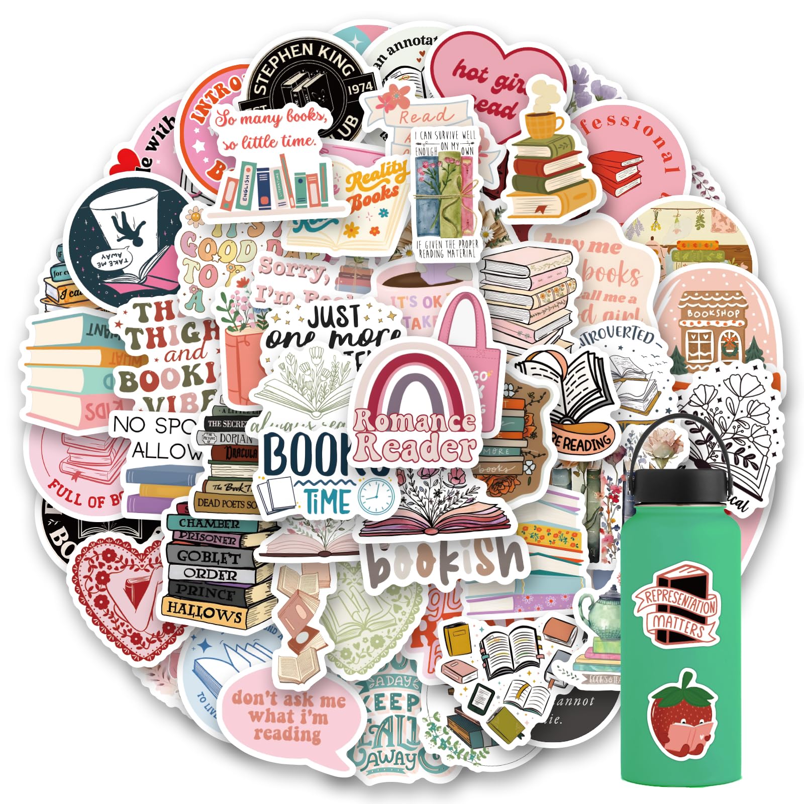 sxdaizjsym 156 PCS Book Stickers for Kindle, Bookish Kindle Reading Stickers for Books, Water Bottles, Laptops, Book Lover Stickers Accessories Gifts for Kids Teens Adults