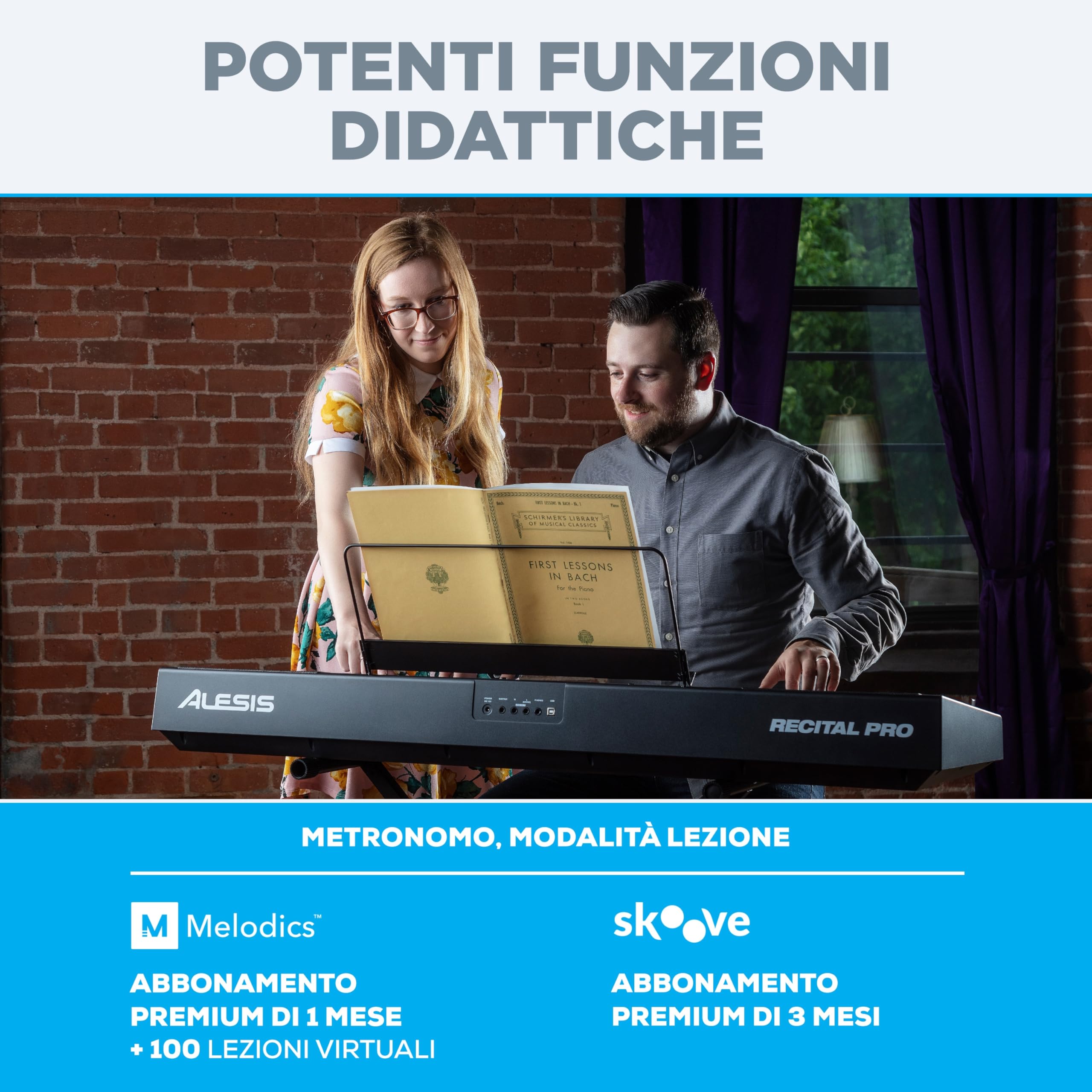Alesis Recital Pro - Pianoforte Digitale 88 Tasti Pesati/Pianola con Casse Integrate da 20W, Presa Cuffie, 12 Suoni, Alimentatore e Lezioni Online