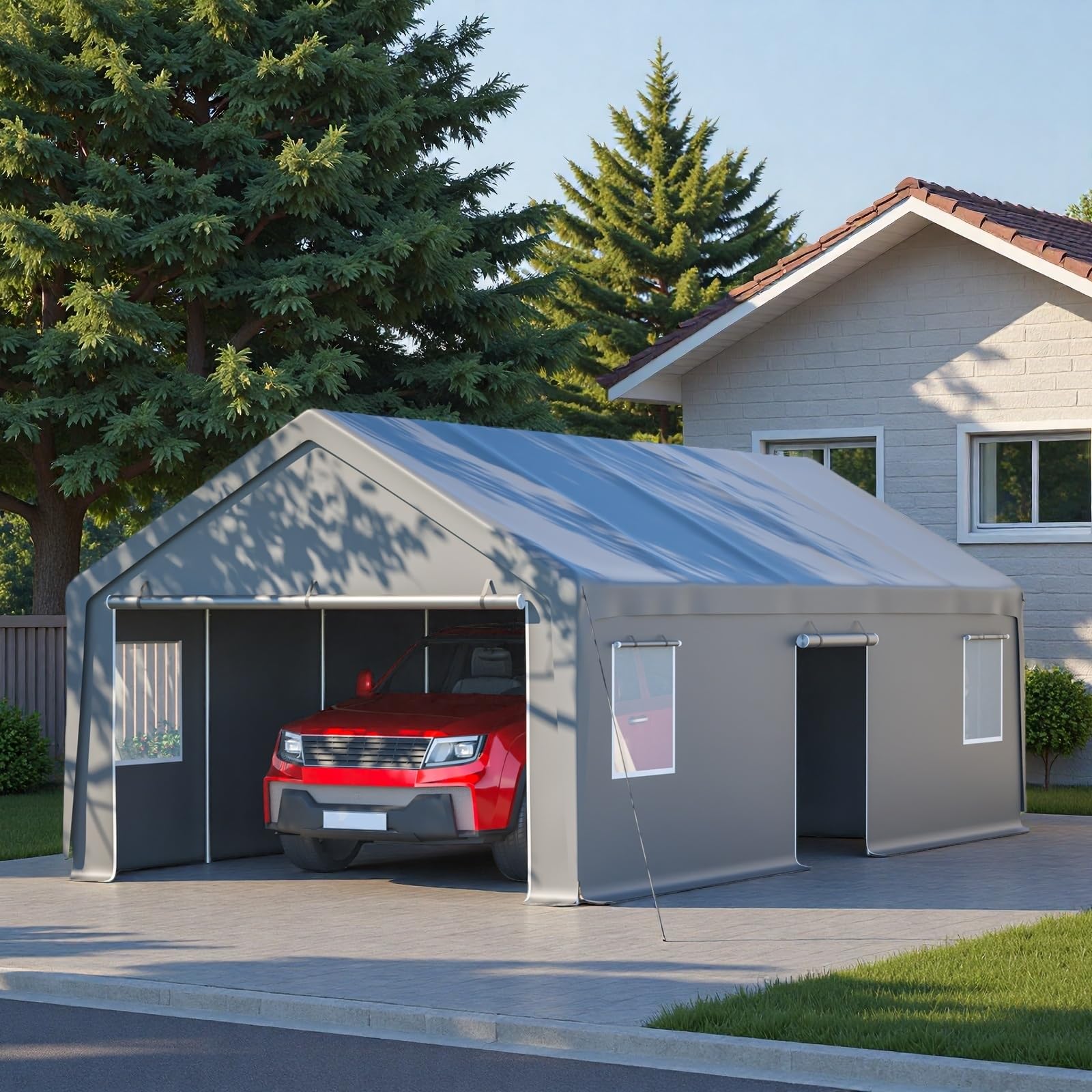 Trygoal 13x26 FT Heavy Duty Carport, Outdoor Storage Shed Tent with 2 Roll-Up Doors, 1 Side Door, Removable End Walls & Windows, All-Weather Portable