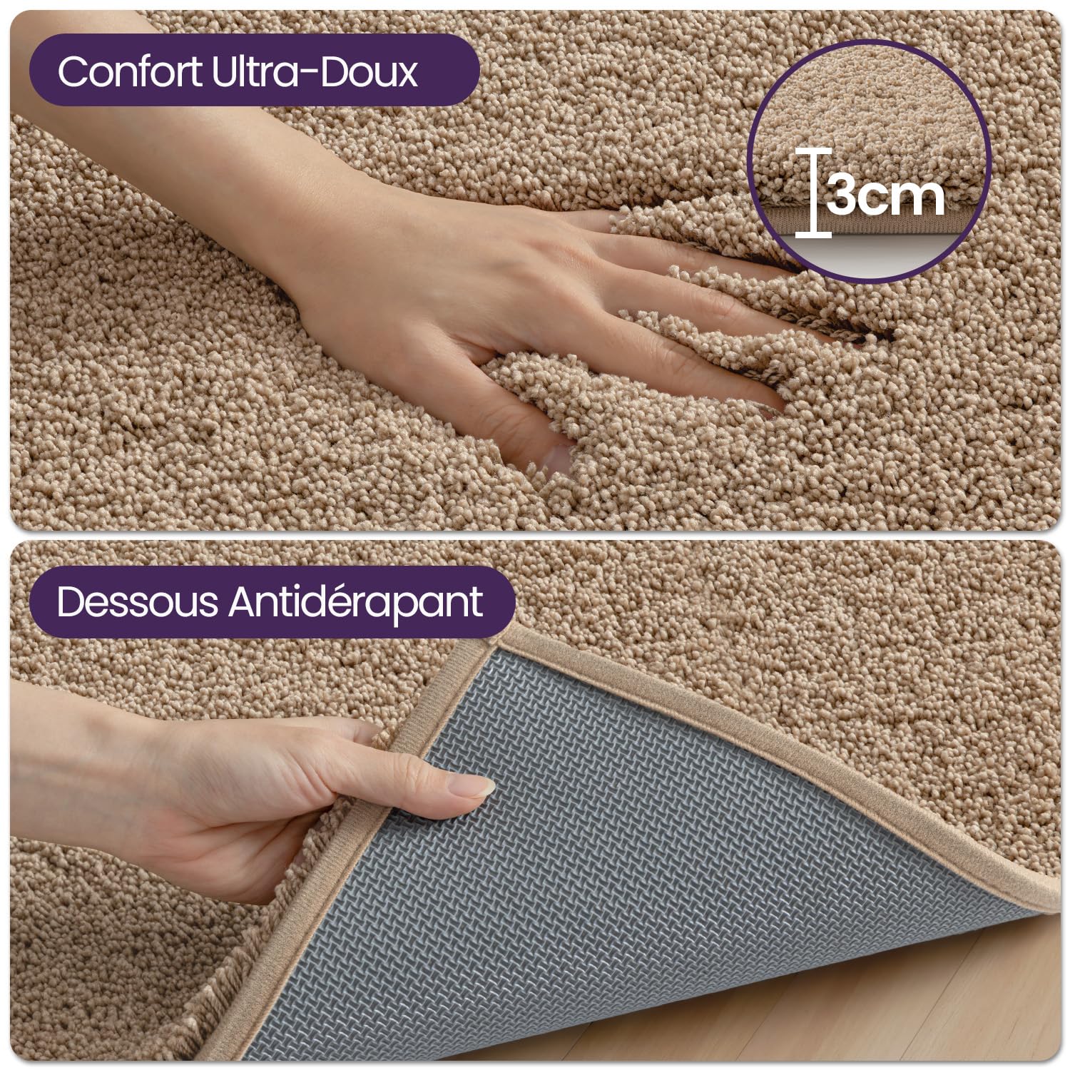 DEXI Tapis de Bain 40x60 cm Microfibre Antidérapant Beige