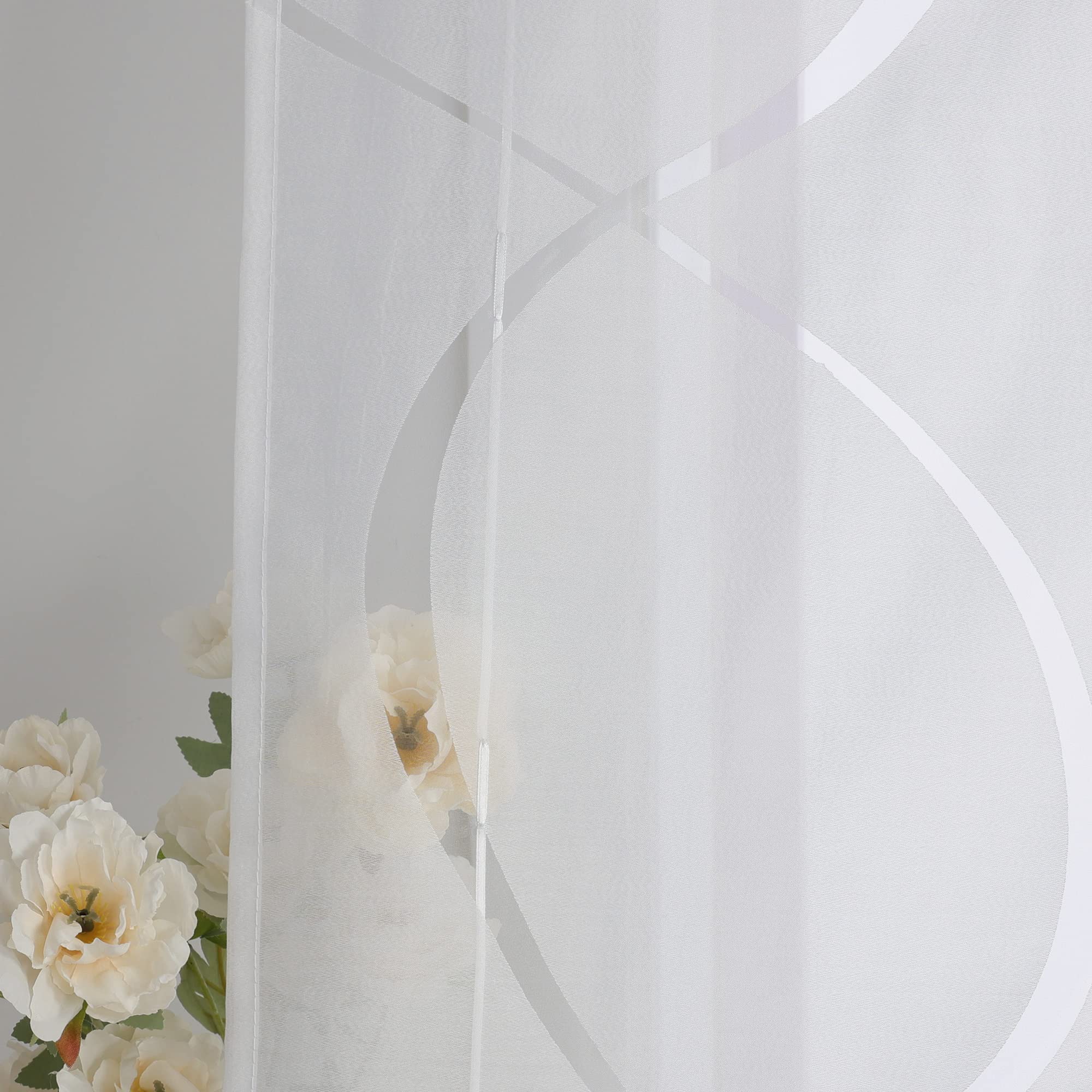 ESLIR Roman Blind Burnout Roman Curtain with Drawstring Living Room Curtains Kitchen Transparent Ribbon Roller Blind Modern with Waves Pattern White W x H 100 x 155 cm 1 Piece - Image 4