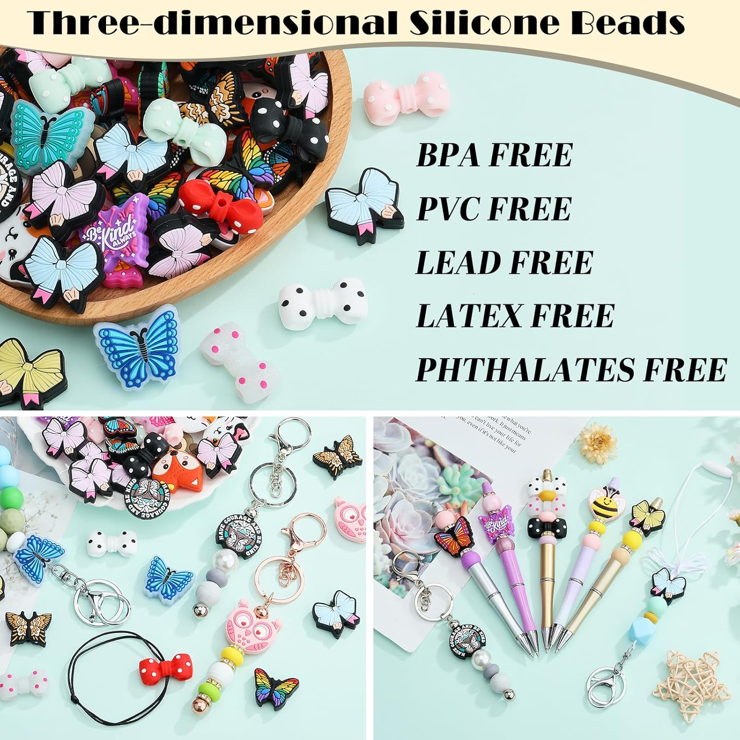 12Pcs Unique Silicone Beads for Keychain Making Animal Focal Beads for Beaded Pens Bracelets Jewelry Making DIY Crafts(Butterfly Collection C) - Image 6