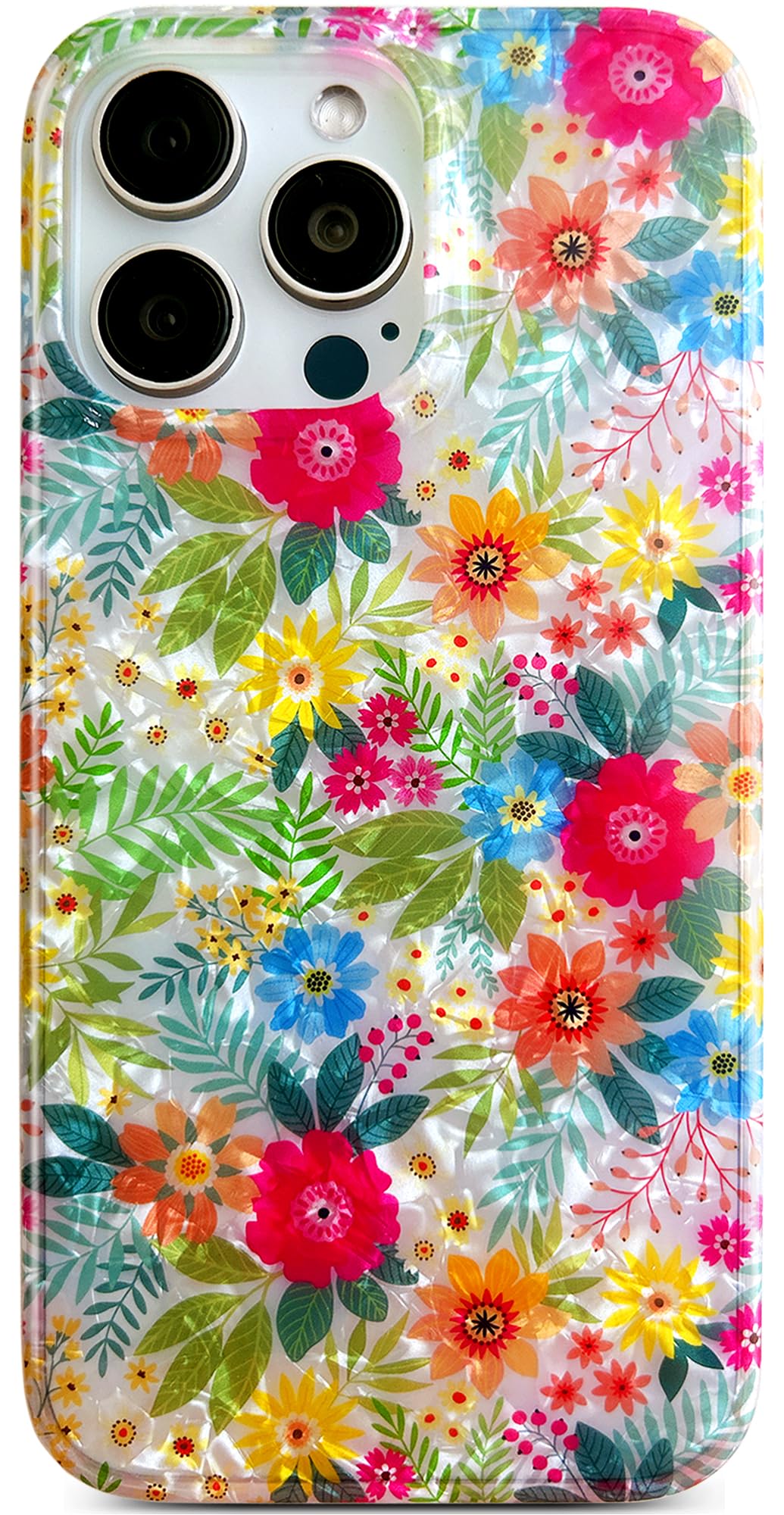 Qokey for iPhone 15 Pro Max Case,Clear Flower Cover for Girl Women,Cute Shell Pattern Sparkle Crystal Soft Fit Lightweight TPU Shockproof Phone