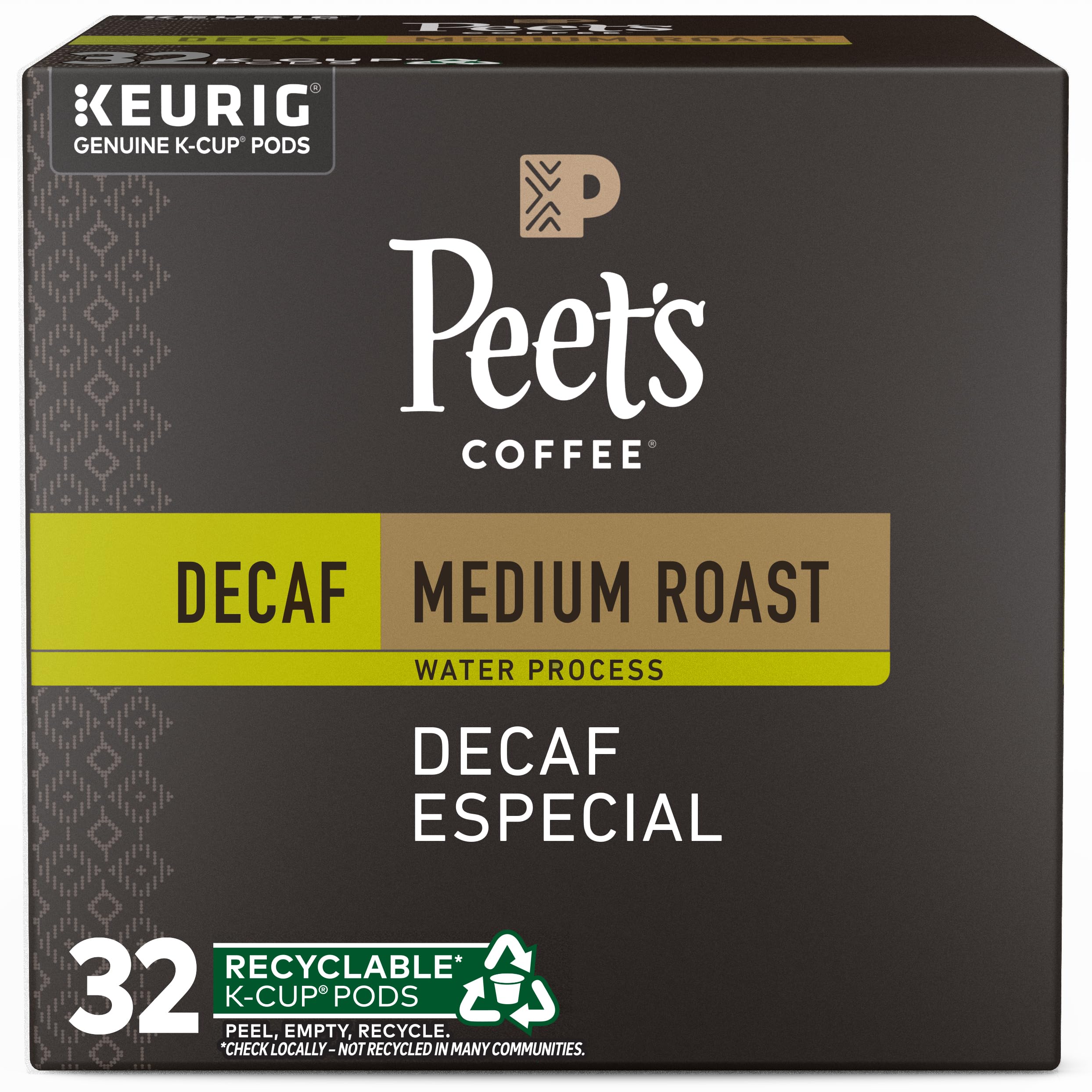 Peet's Coffee, Dark Roast Decaf Coffee K-Cup Coffee Pods for Keurig Coffee Machines - Decaf House Blend, 32 Count (1 Box of 32 K-Cup Pods)