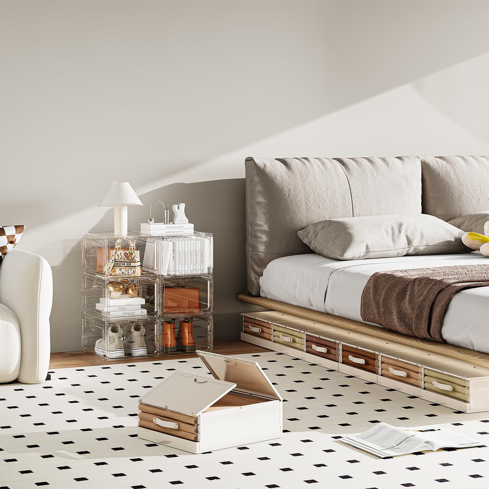 Organizer Per Lenzuola Yeahshion - Set Di 4 Borse Pieghevoli Per Biancheria | Grigio Per Letti King/Queen - Foto 6