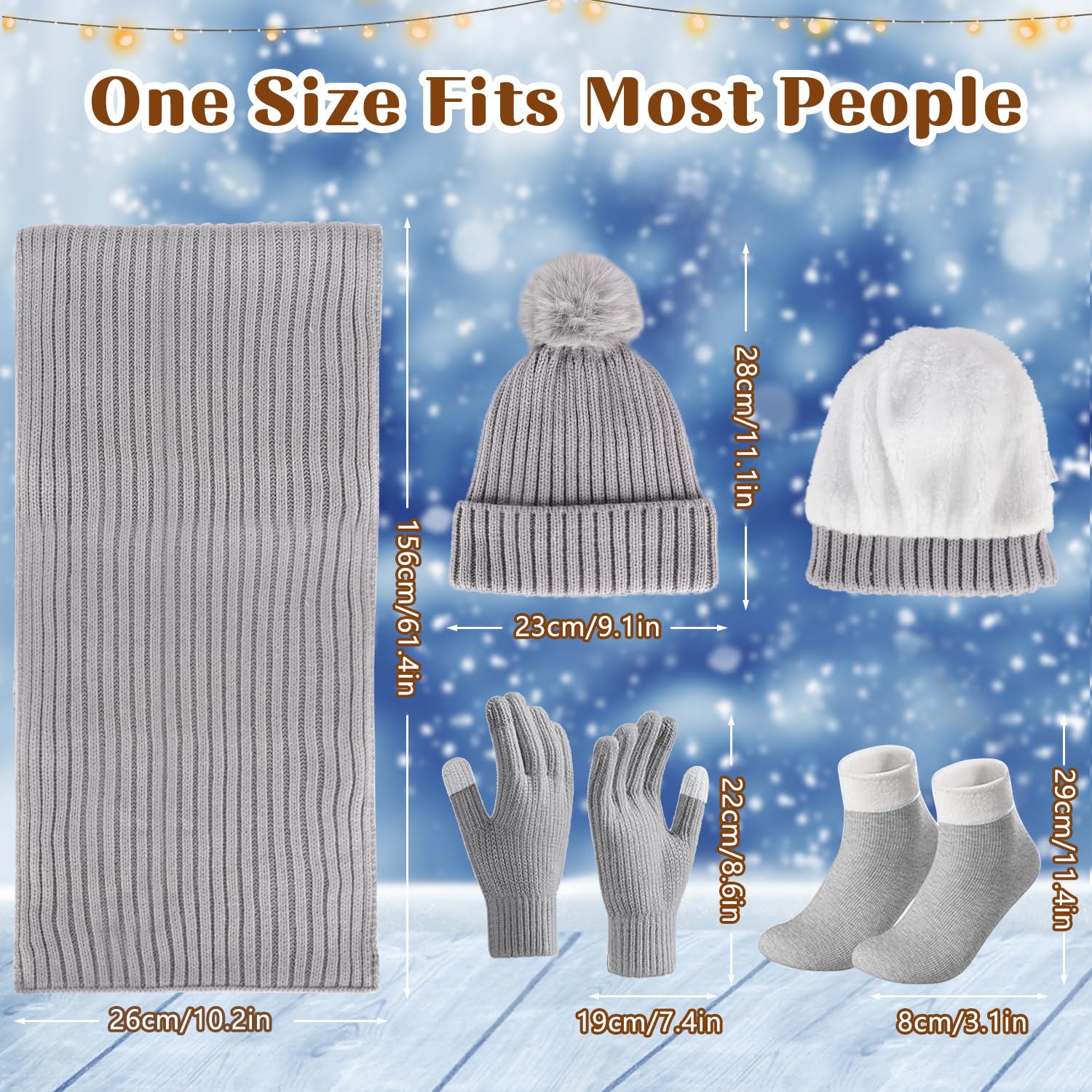 Gorro Bufanda De Punto Guantes Invierno Set, 4pcs Conjunto Esqui Mujer con Guantes Pantalla Táctil y Calcetines Térmicos, Conjunto Gorro Calavera para Mujer Deportes Aire Libre
