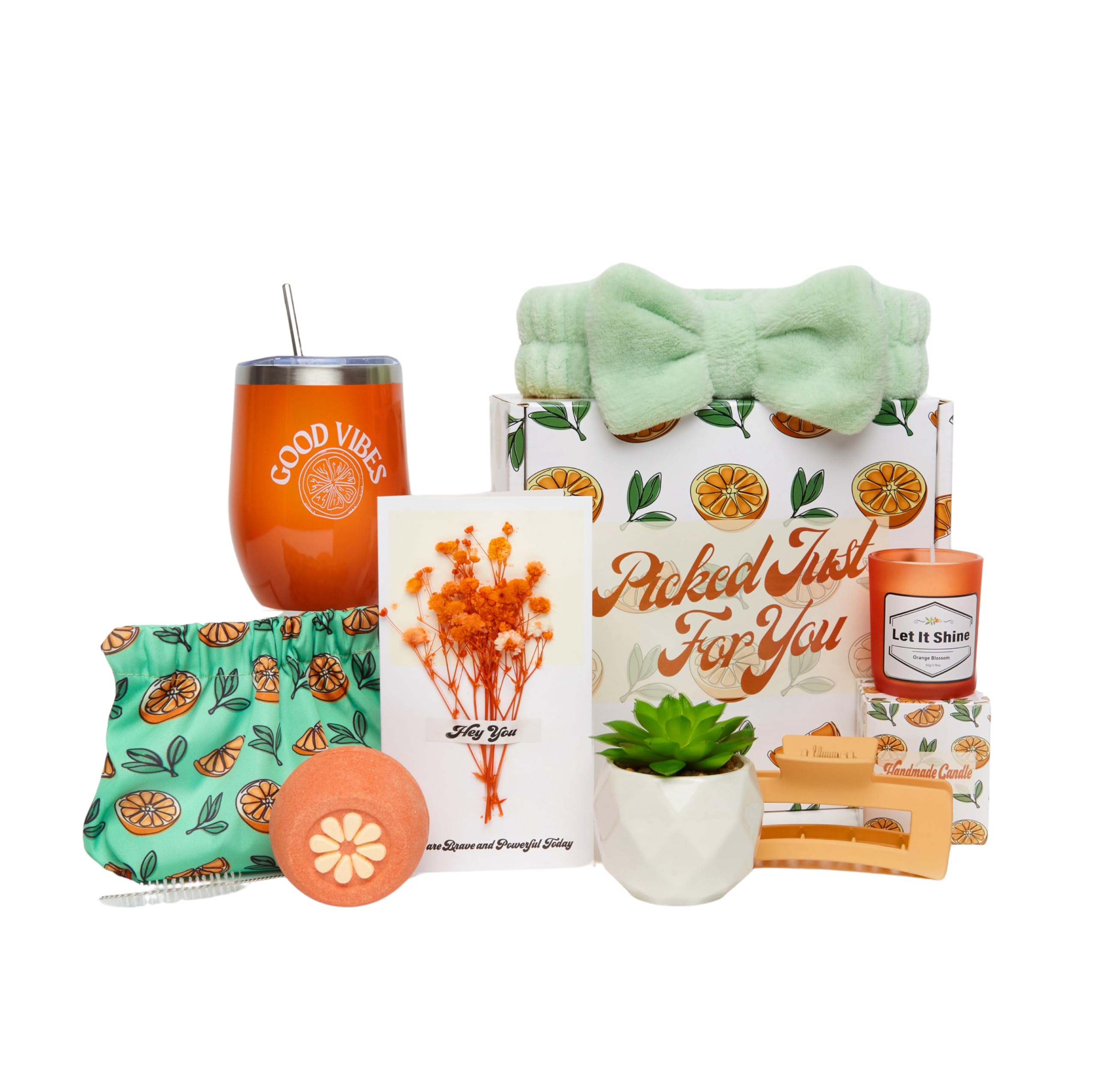 Sunny&Wise Orange Themed Gift Baskets for Women - Designed in USA - Care Package, Self Care Gifts, Get Well Soon, Thinking of You