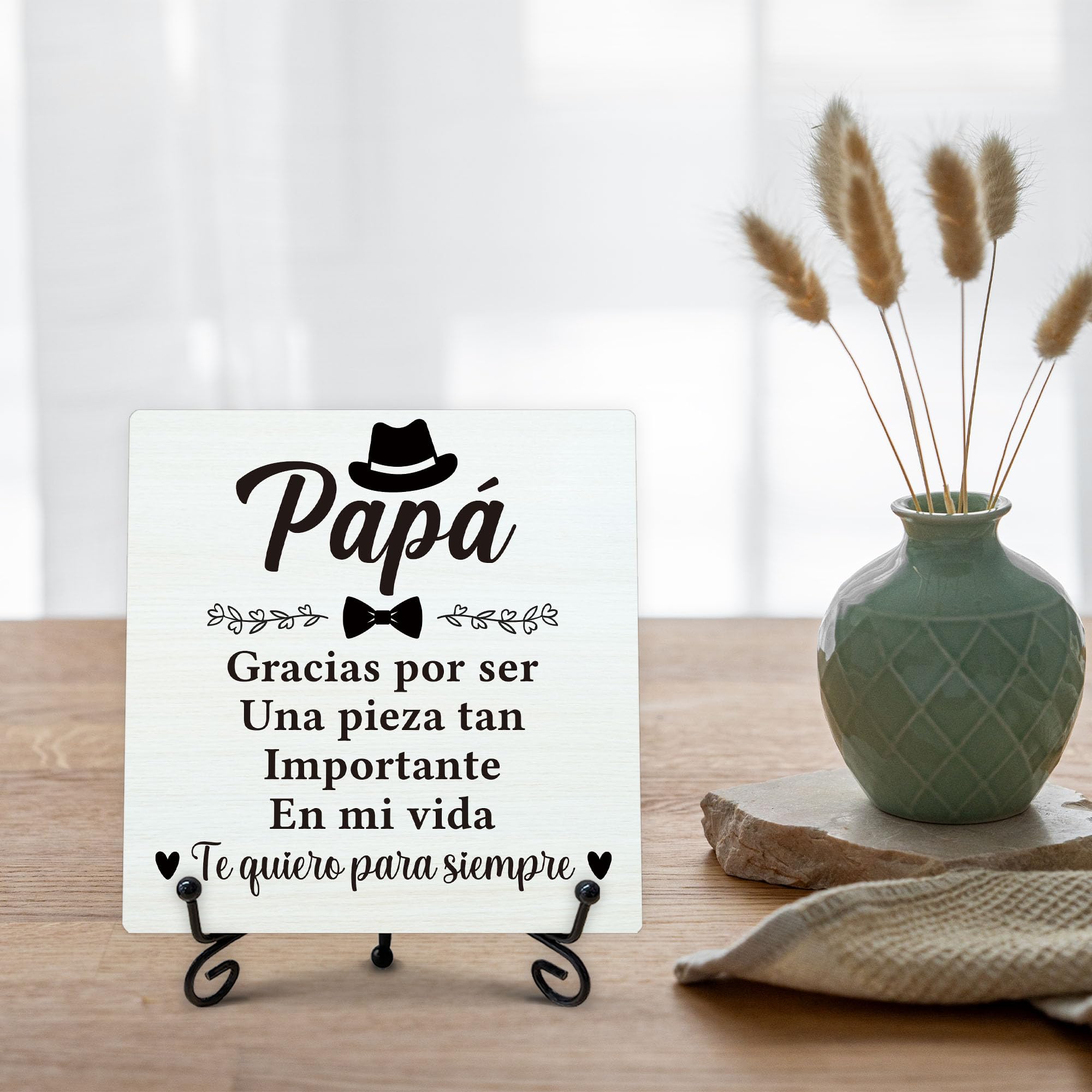 Regali per papà spagnolo da figlia, festa del papà, regalo di compleanno per papà, targa in legno con supporto, per casa e ufficio, da scrivania, regalo per papà, 12,7 x 12,7 cm, B13