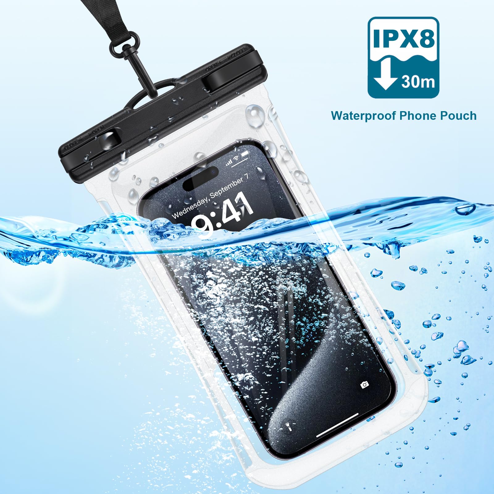 Poche étanche Pour Téléphone Portable YOSH - Double Compartiment, IPX8 - Sangle Réglable - Pour Plage, Piscine, Sports Nautiques