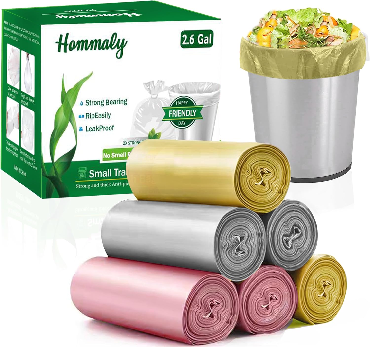 Amazon.com: Hommaly 2.6 Gallon 240 pcs Small Multi Trash Bags Strong ...
