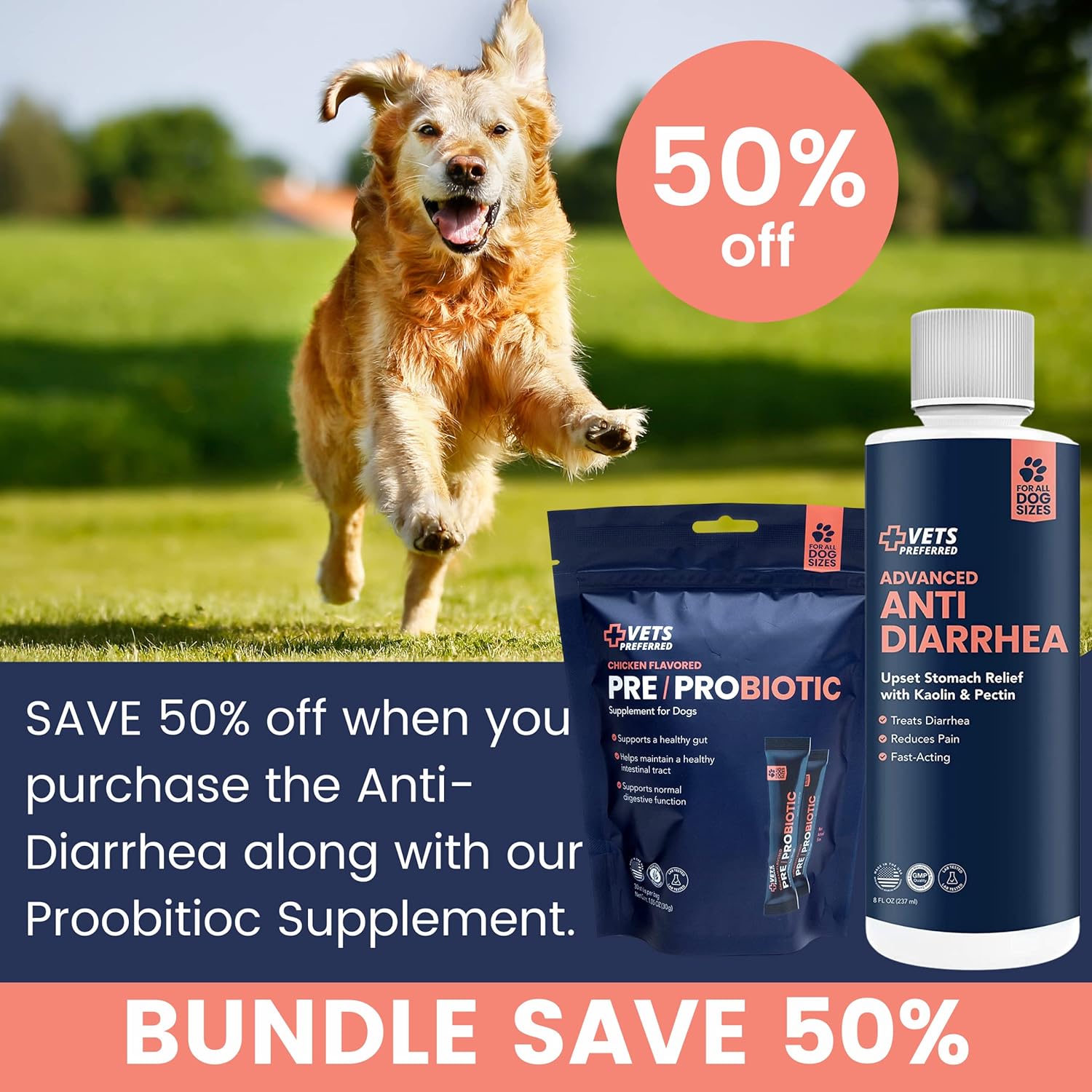 Vets Preferred Advanced Anti-Diarrhea for Dogs - Dog Diarrhea Medicine with Pectin and Kaolin (8 oz.) | Once every 12 hours for Dog Diarrhea & Dog Gas Relief : Pet Supplies