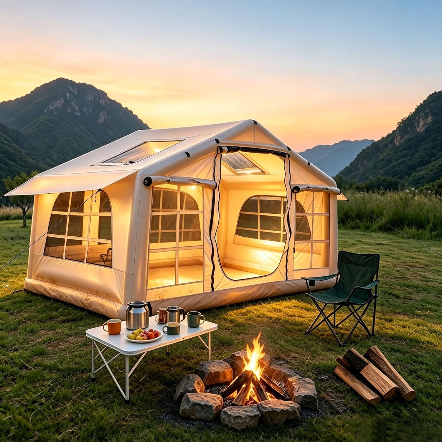 Inflatable Camping Tent, Glamping Blow Up Tent with Hand Pump for All-Season thumbnail