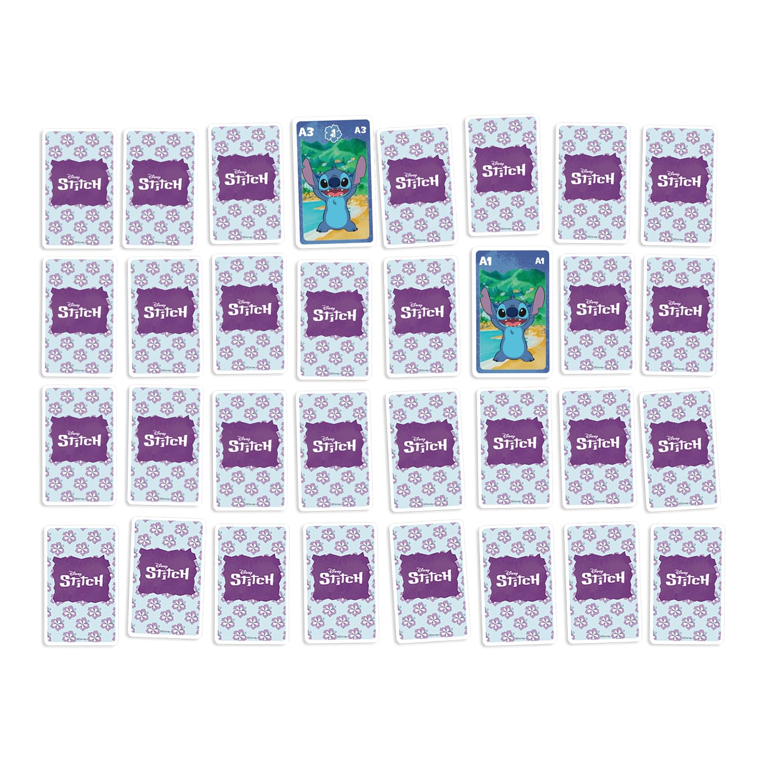 Shuffle - Juego de Cartas 4 en 1 Stitch – 7 Familias, Batalla, Memo y Acción – Juego de Cartas Disney Lilo & Stitch para niños, Familia y Amigos – a Partir de 4 años, a Partir de 2 Jugadores