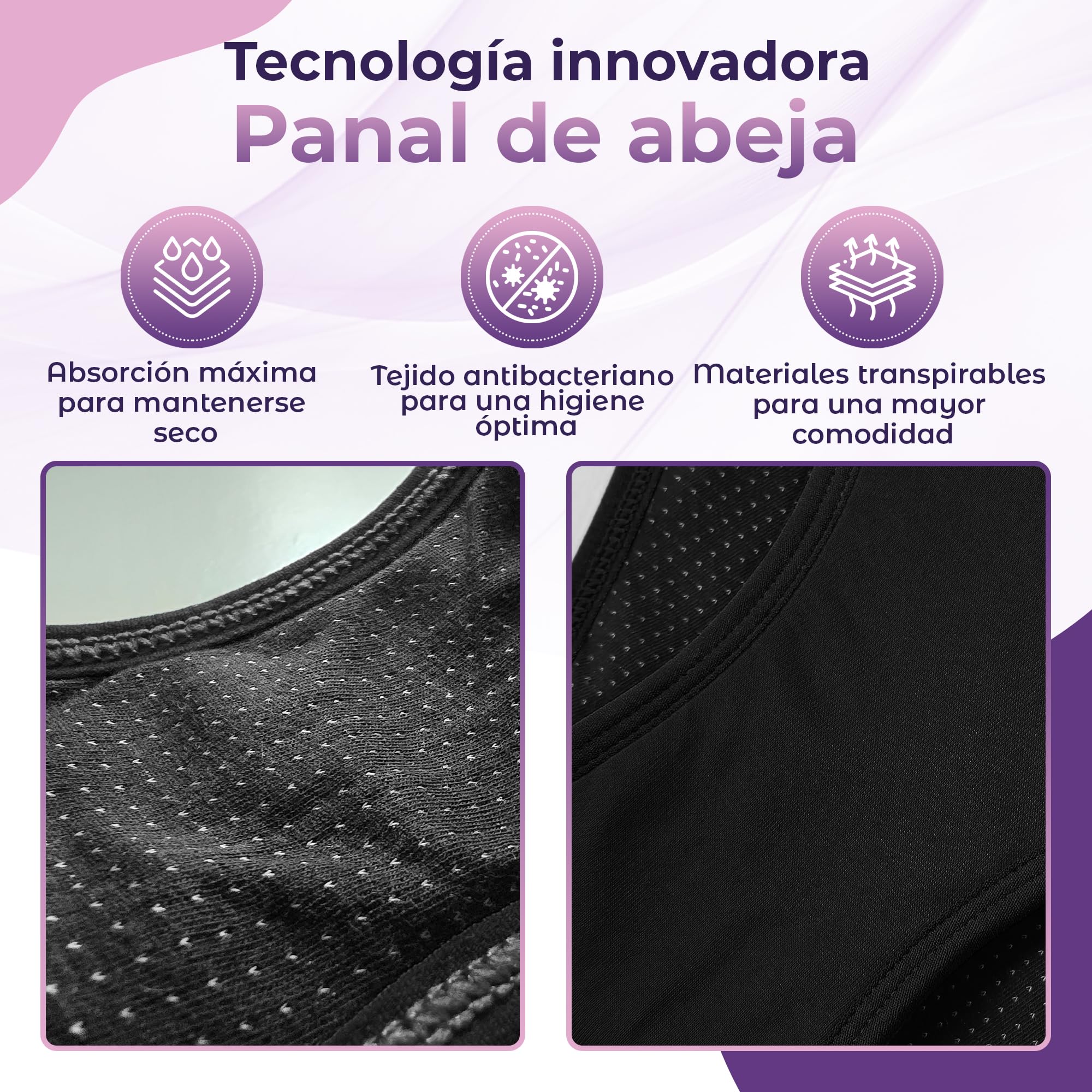 Bragas Menstruales Niñas en Fibra de Bambú | Absorción en Nido de Abeja, Transpirables, Antibacterianas | Ideales para Flujo Ligero a Flujo Abundante | Niñas y Adolescentes | OEKO-TEX (Pack de 3)