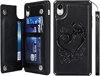 Vista 18 de iCoverCase Funda compatible con iPhone XR con tarjetero para mujer, con bloqueo RFID en relieve, de piel sintética, con correa de muñeca