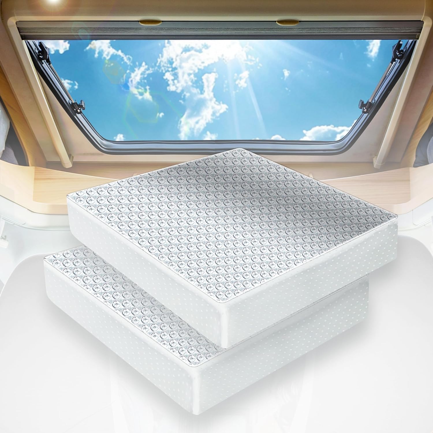 2PCS 14"x14"x3" Universal RV Vent Insulator, Skylight Shade RV Skylight Cover with Reflective Surface,for Camper Vents for 14 Inch X 14 Inch RV