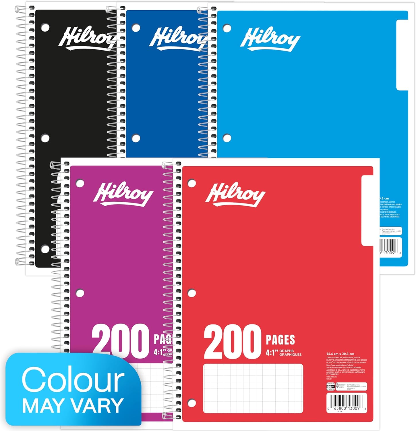 Hilroy 1-Subject Coil Notebook, 8" x 10.5", Quad Ruled, 200 Pages/100 Sheets, 1 Notebook, Colour May Vary (13009) - Image 3
