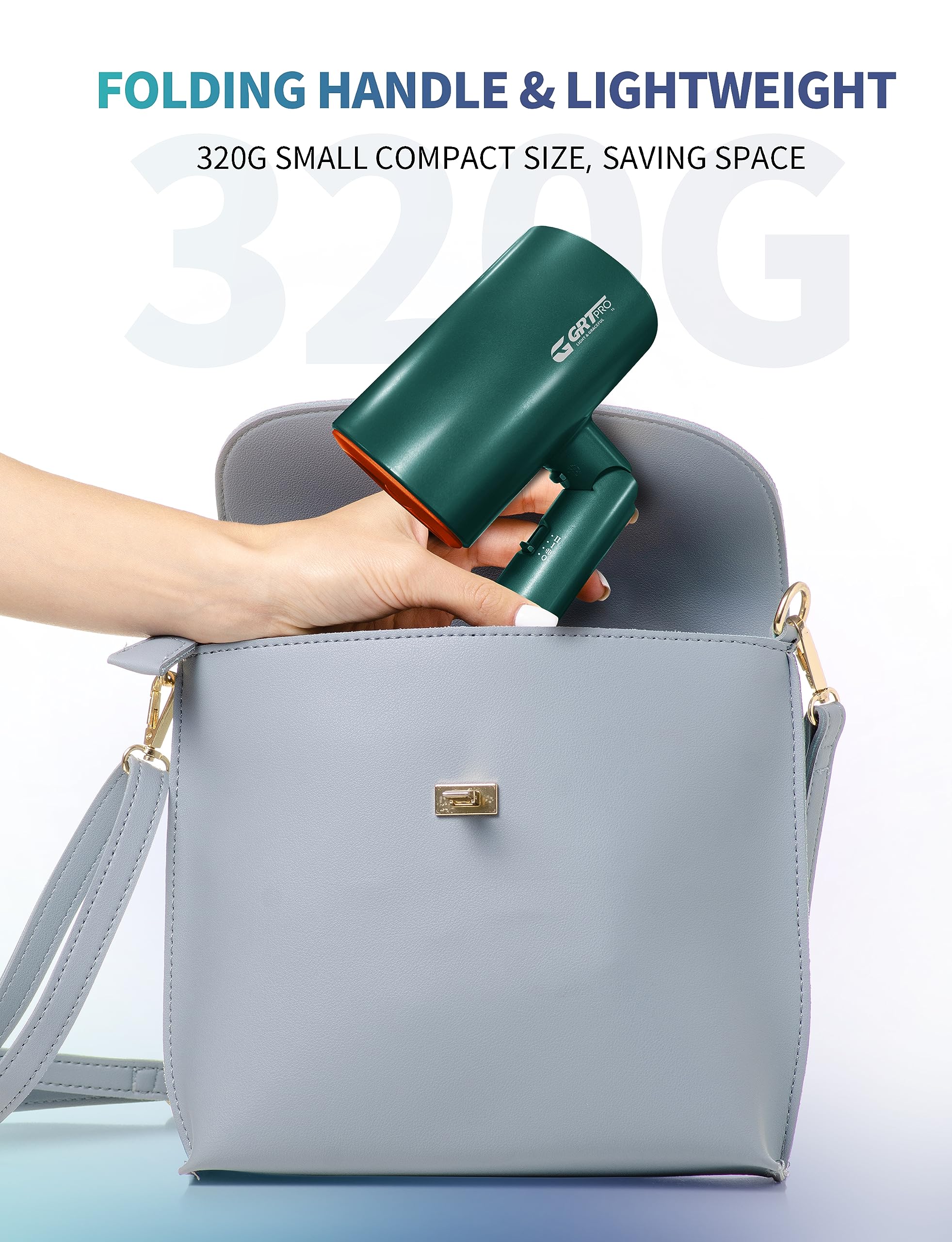 Asciugacapelli da Viaggio Ionico Pieghevole 2200W Phon per Capelli con Diffusore e Ugelli Hair Dryer, Portatile Riparazione Blu Ray Asciugatura Veloce Lucido e Liscio per Viaggi Casa verde