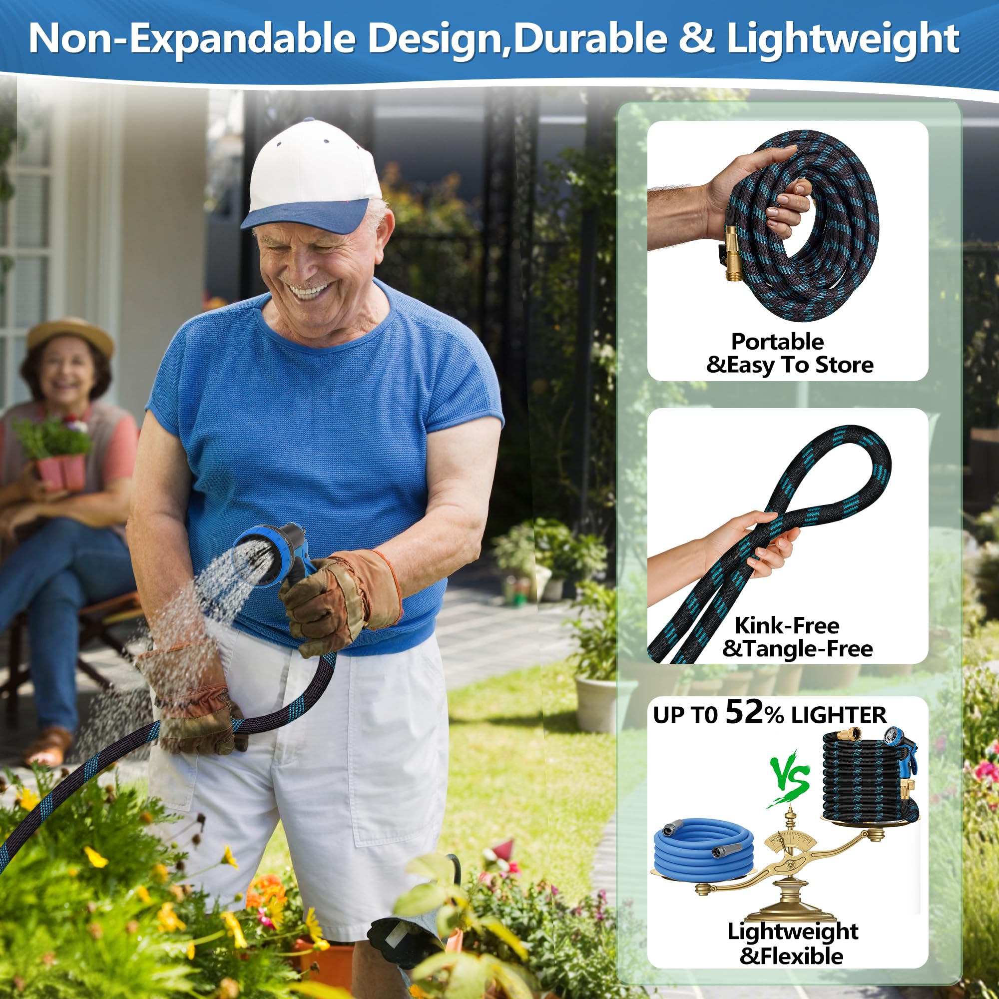 100 FT Non-Expandable Garden Hose, 2026 New Upgraded Flexible Water Hose, Ultra Lightweight Non-Expanding hoses with 10 Function Sprayer, Leak proof, Pressure Resistant for Yard, Outdoor — view 4