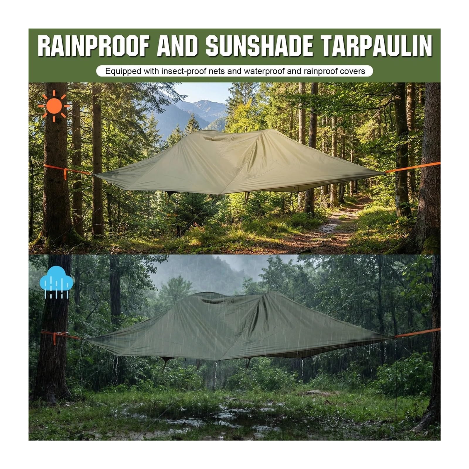 Amaca da campeggio con zanzariera e tenda albero for 2 persone RainFly, compatibile for zaino in spalla ed escursionismo all'aperto