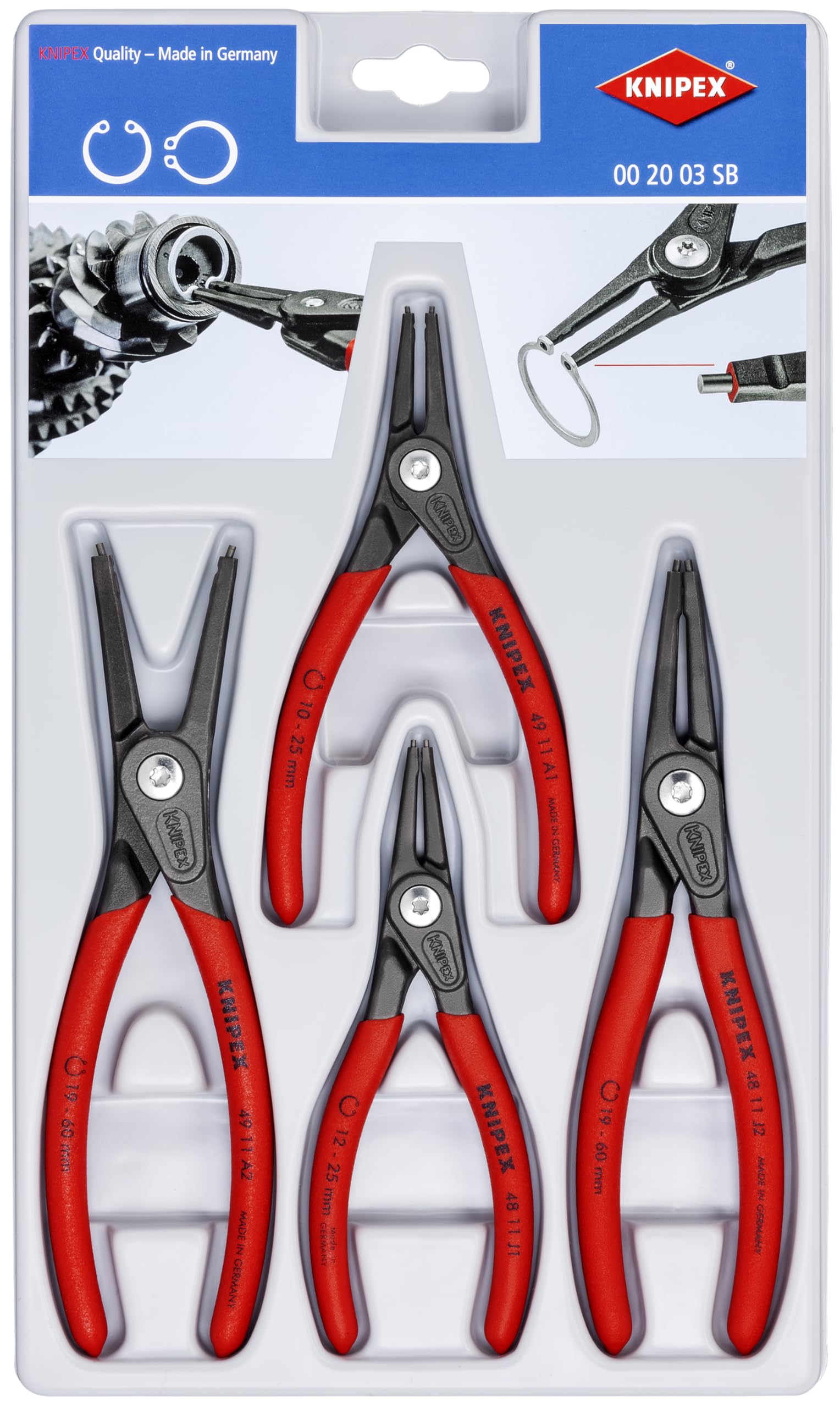 Knipex 00 20 03 SB 4 piezas – snap-ring Juego de alicates de precisión