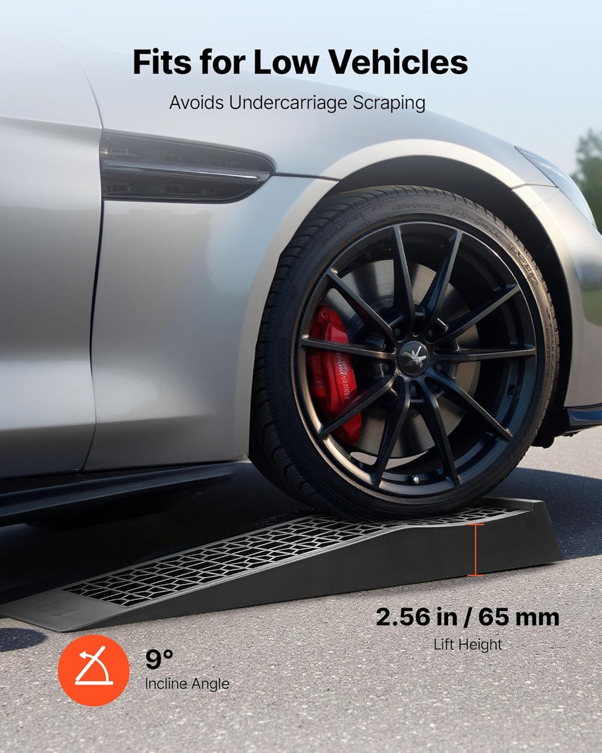 vevor car ramps, 4 pcs 20000 lbs gvw capacity, 2.56 in lift height, portable low profile car service ramps for home garage maintenance & oil changes, heavy duty for low chassis vehicle & support jack 2.6*27.5inch 4