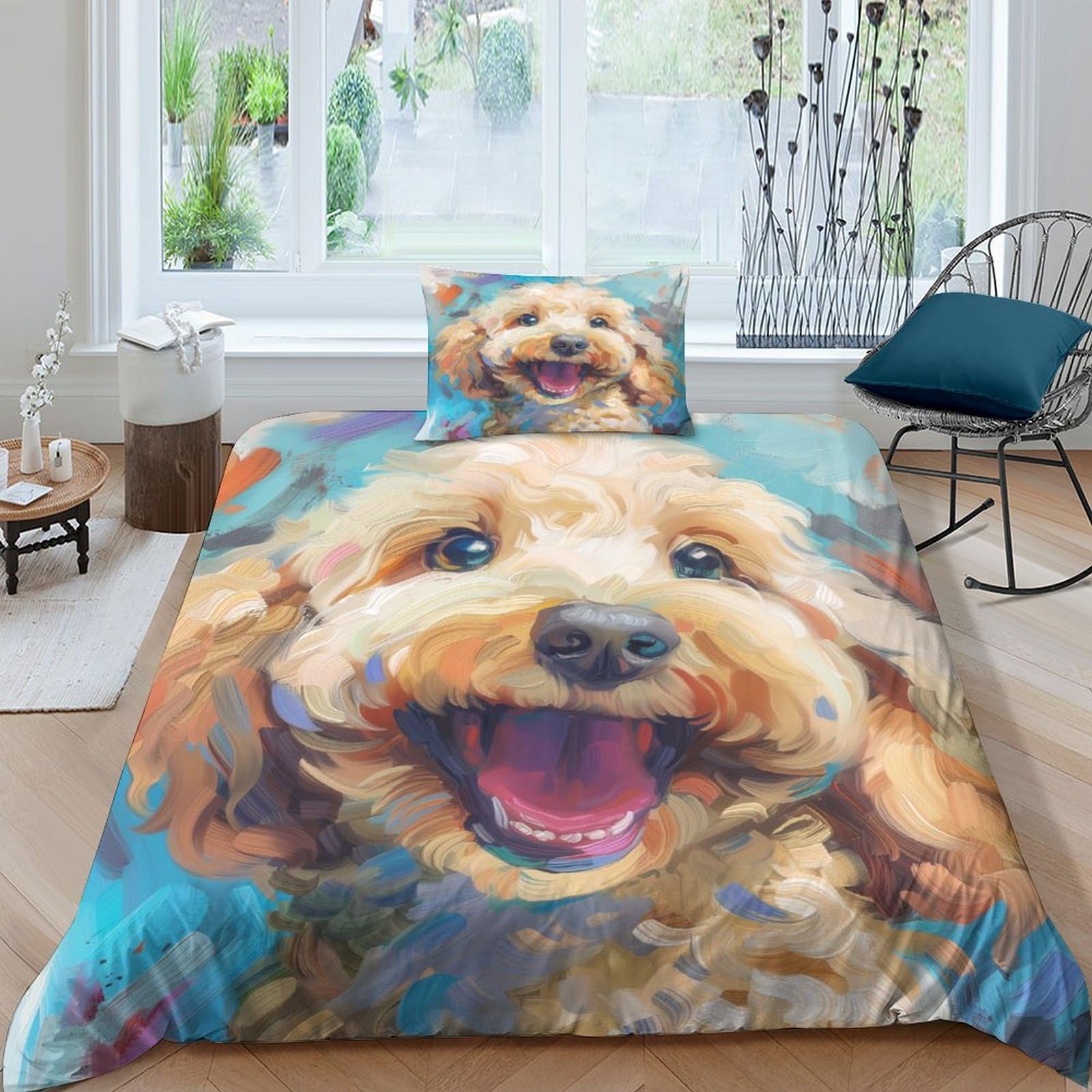 Tnfhsoft Cockapoo Dog Duvet Cover Set 3D Print Comforter Cover Bedding Quilt Cover Set Soft Microfiber Apply To Kids Teens 3-Piece With Zipper Closure Winter Soft Room Decor Single（135X200cm）