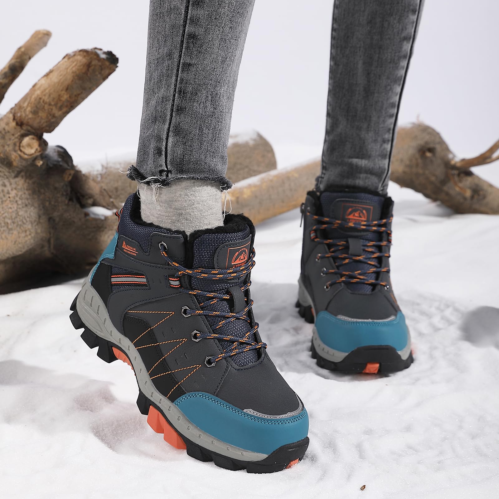 ASTERO Botas Niño Invierno 31-38 Hebilla de Acero Algodón Zapatillas Trekking Senderismo Niño Botas Nieve Niño para Botas Montaña Niño Azul 36