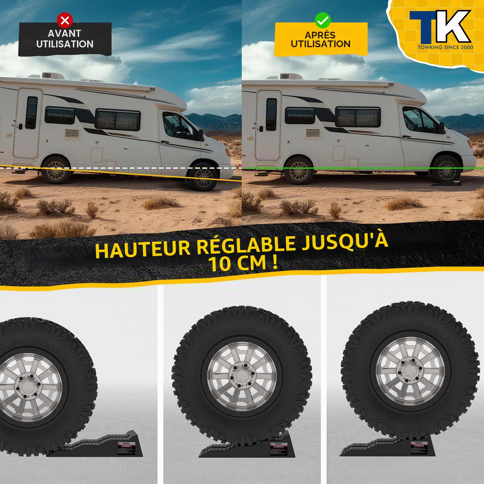 Cales cavalières pour camping-car - 2 PIÈCES/1 SET, La capacité de charge maximale est de jusqu'à 10 tonnes - Cales cavalières pour caravane, camping-car et remorque (Cales cavalières noires)'