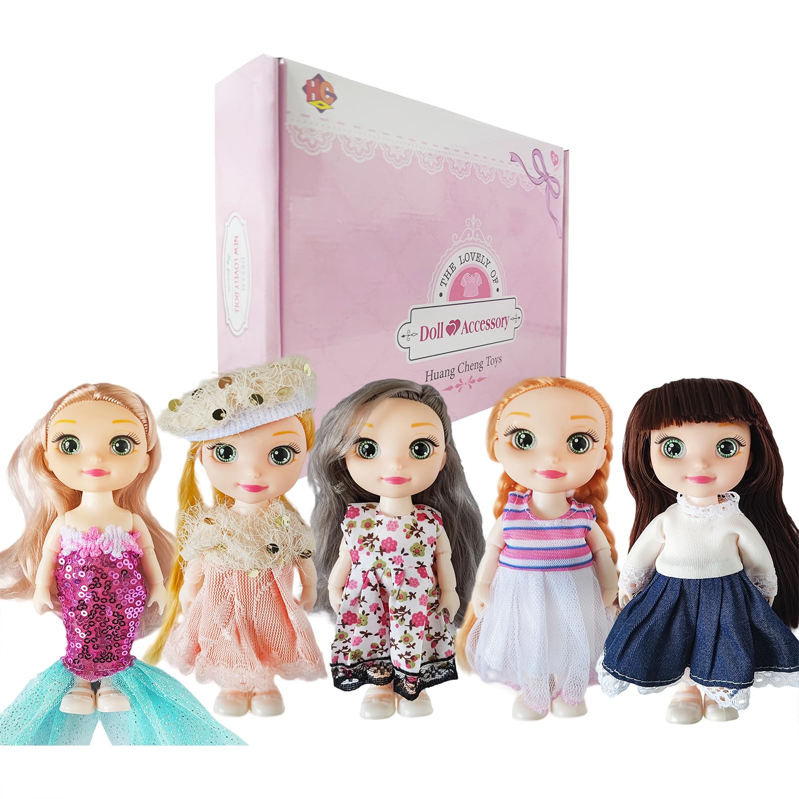 6.3" Mini Girl Dolls, Include 10 Sets Handmade Doll Clothes, 5 Sets 6.3" Small Girl Dolls, 5 Pairs of Shoes