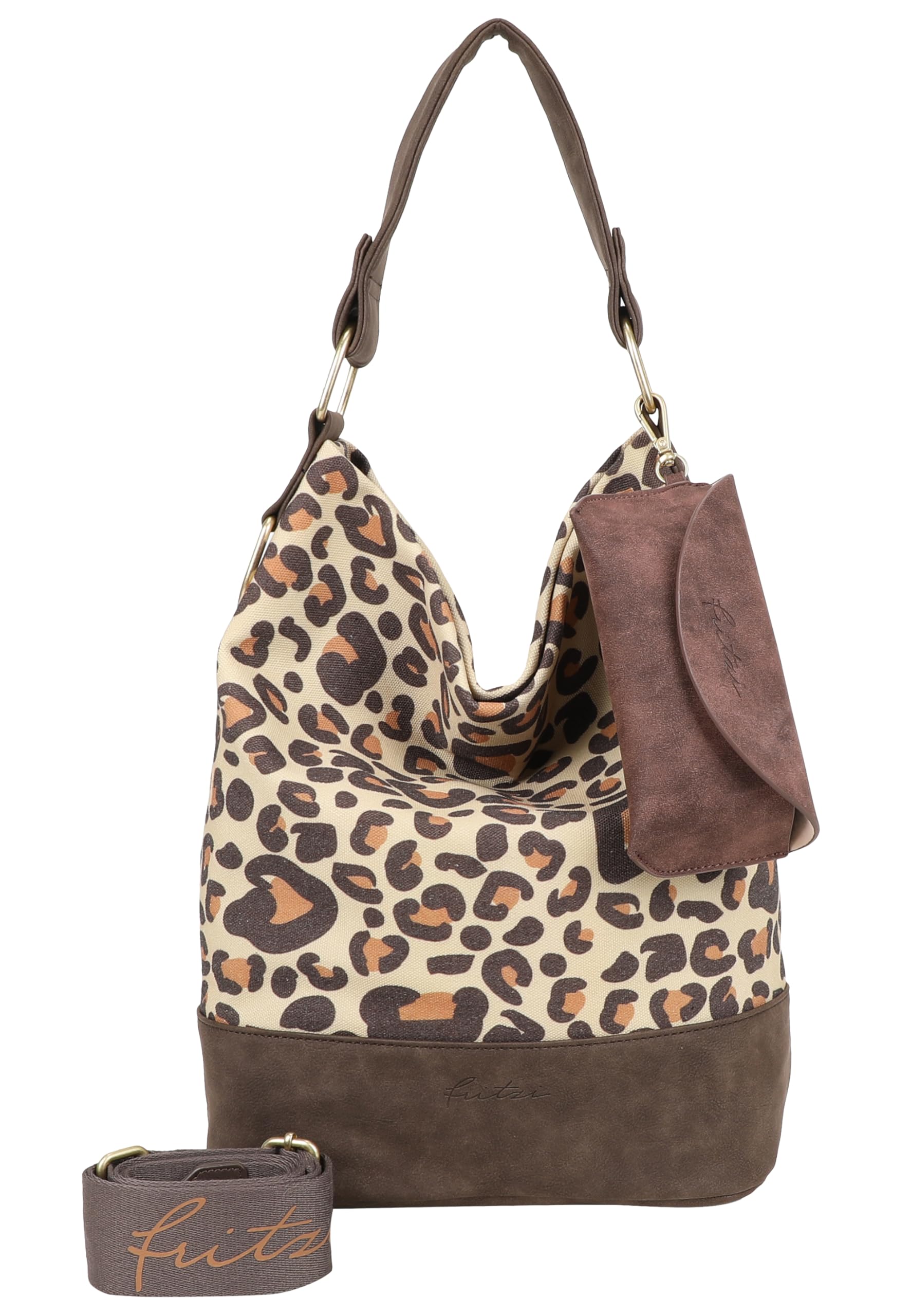 Fritzi Izzy07 Limited Leo Hobo Damen Schultertasche Handtasche Freizeit Alltag Druckknopf Canvas 38 x 18 x 35 cm, Camel