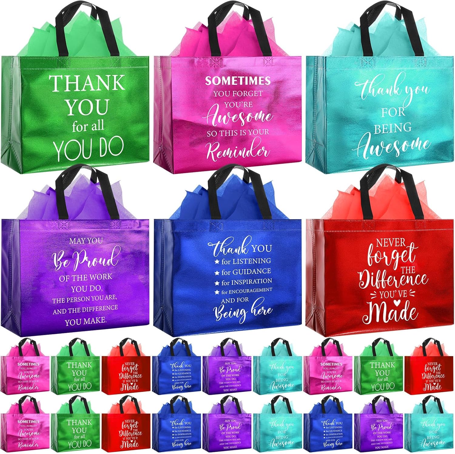 Tellingyou 24 Pieces Christian Religious Gift Bags 8 x 4 x 10 Inch Bible Verse Reusable Gift Bags with Tissues for Baptism Easter Wedding Birthday