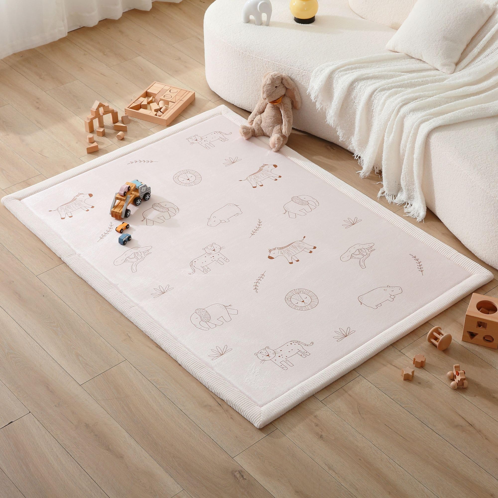 Tappeto Morbido Bambini con Memory Foam – Neonato Antiscivolo Safari Animali – Tappeto Gioco 200x150x2,5cm - 1