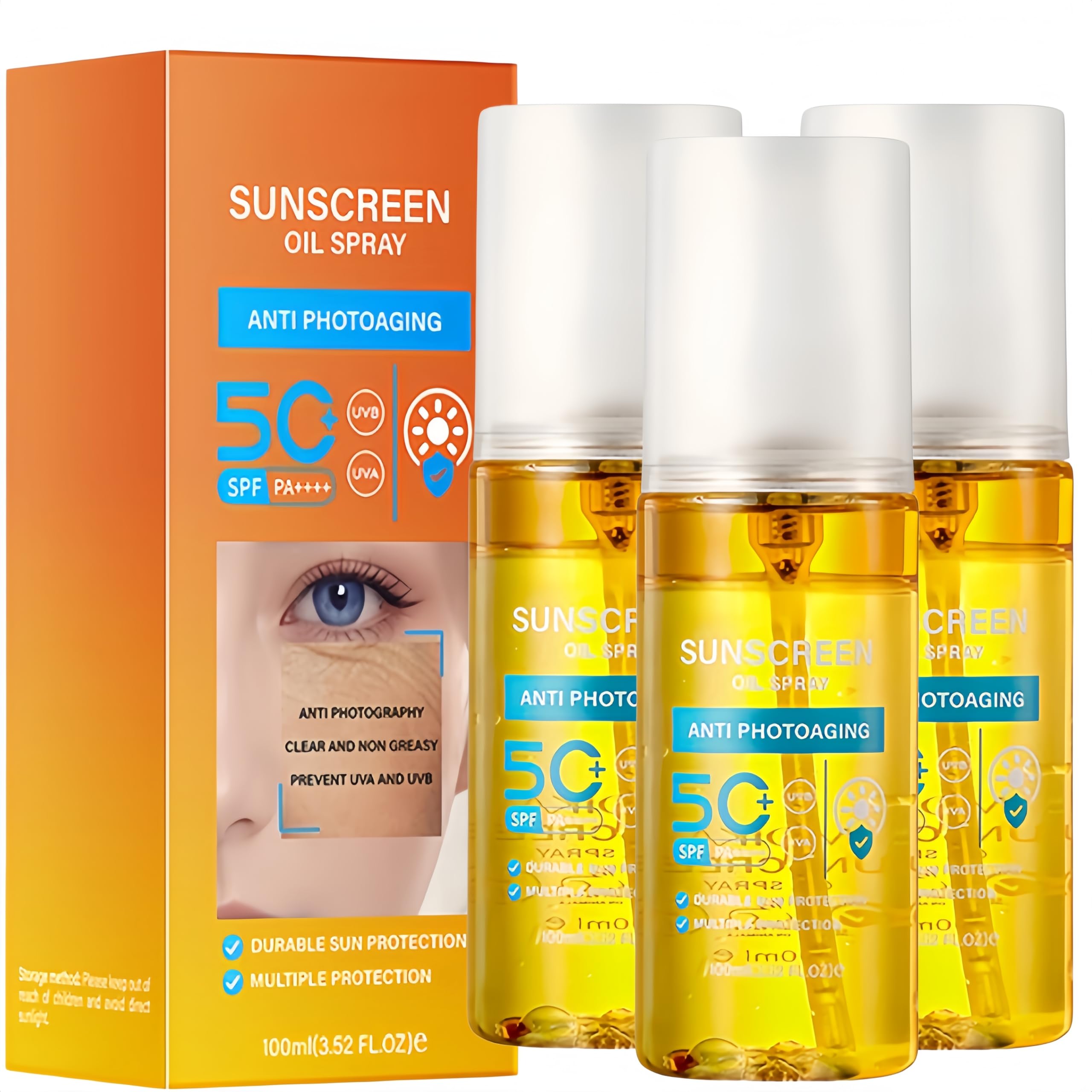 Spray solare SPF 50 — Nebulizzazione fine (3Pezzo) | Formato tascabile. Ideale per spiaggia, attività all'aperto e nuoto. Riapplicare ogni 2