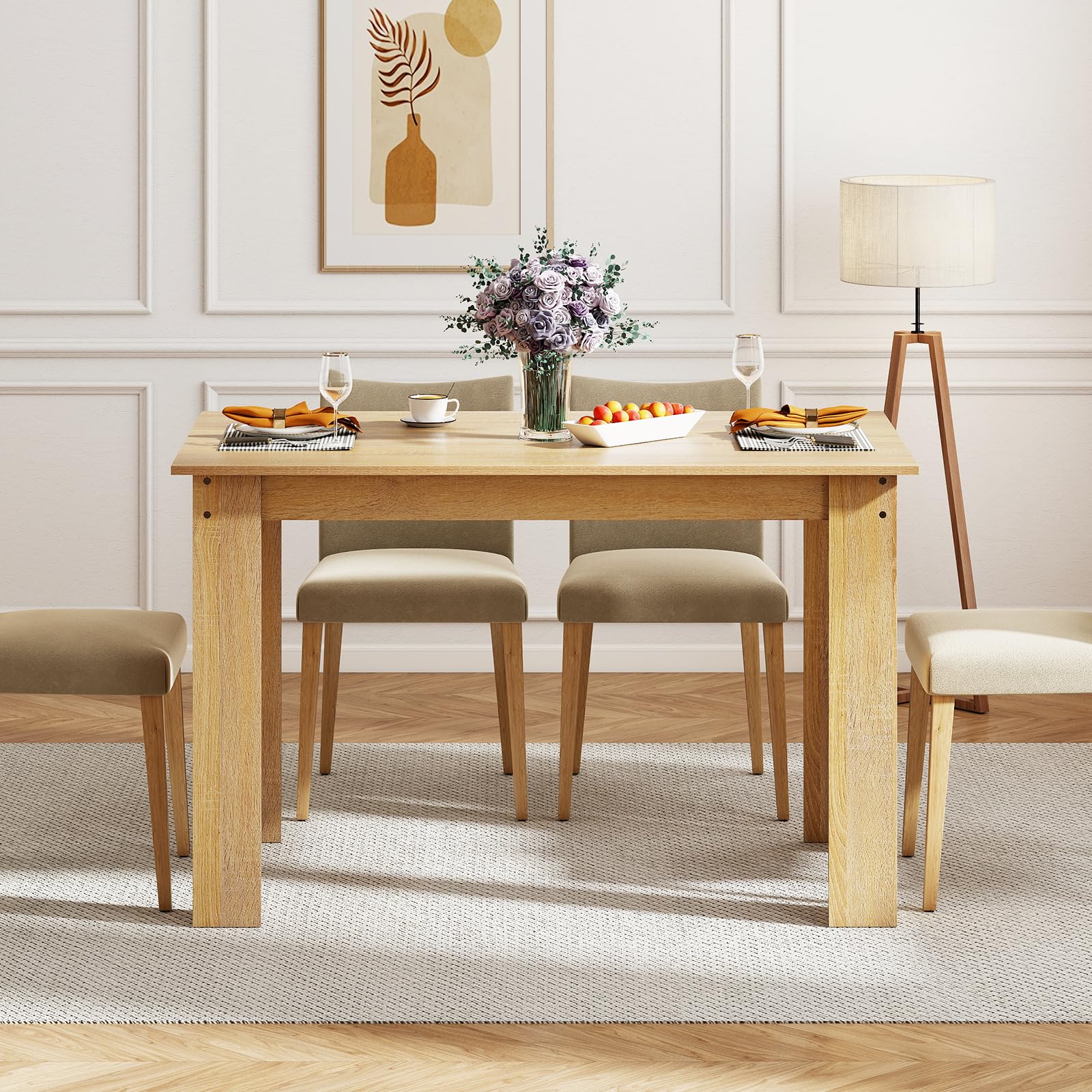 COSTWAY Tavolo da Pranzo 120 cm per 4-6 Persone, Tavolo Rettangolare in Legno in Stile Rustico, Tavolino Elegante per Cucina, Soggiorno e Sala da Pranzo, 120 x 70 x 75 cm