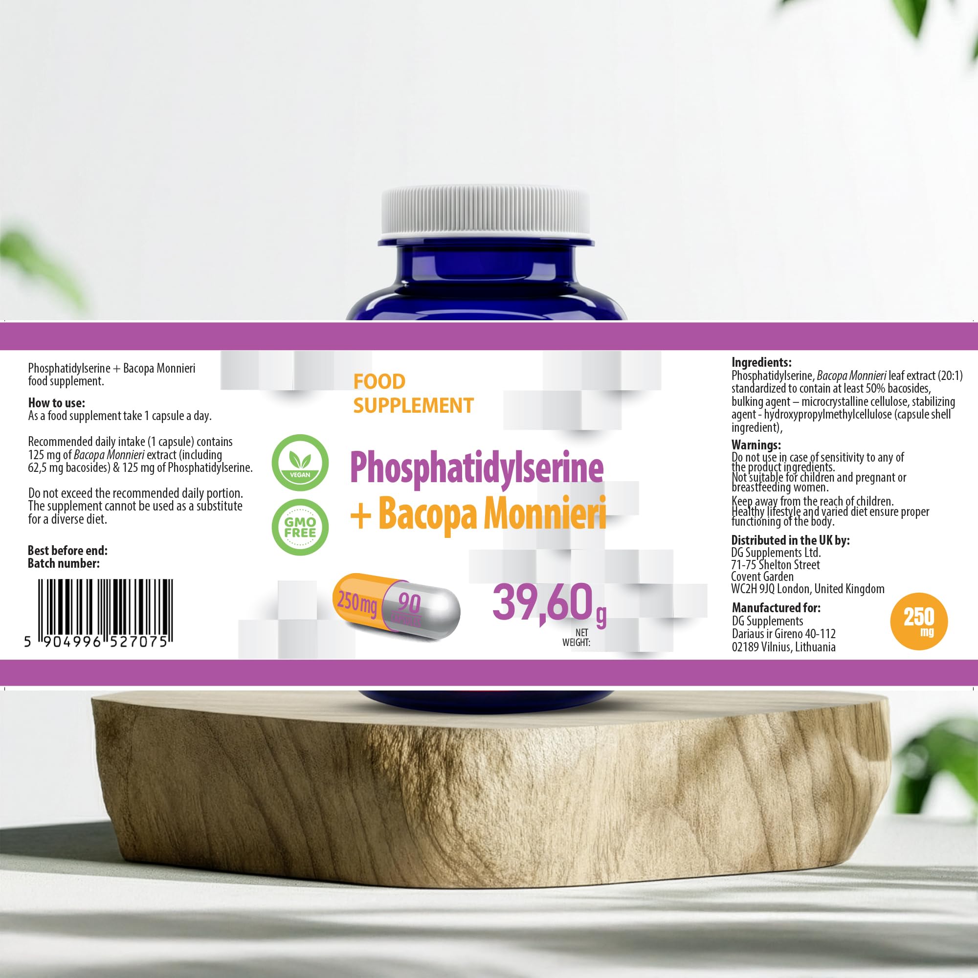 Hepatica Phosphatidylsérine + Bacopa Monnieri | PS 125 mg + Bacopa 20:1 Standardisé à 50% de Bacosides (62,5 mg) | 90 Gélules Véganes | Réserve 3 Mois | GMP & laboratoire indépendant