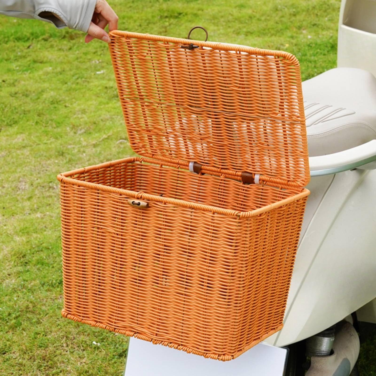 Qianly Cestino in Finto Rattan con Coperchio Grande Capacità Cestino Intrecciato con Coperchio Durevole per Spesa