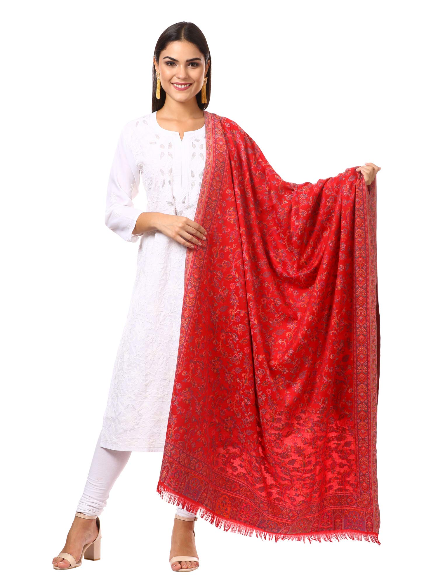 Pashtush Womens Kaani Shawl, Faux Pashmina, Woven Jacquard Design with Woven Kashmiri Paisleys, Soft and Warm Faux Pashmina (Taupe) 3
