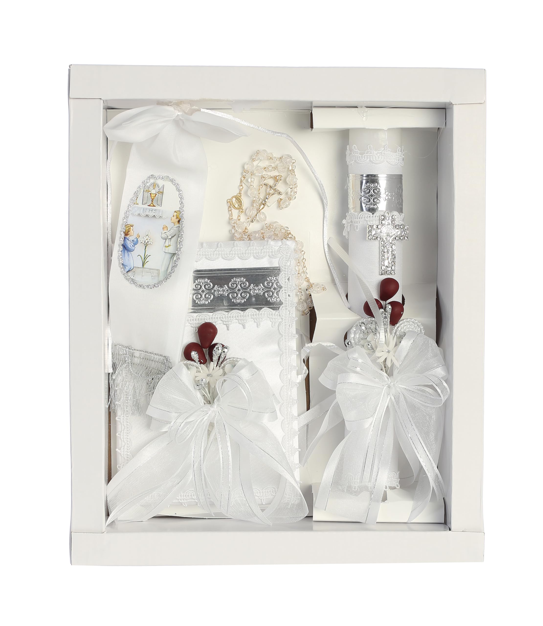 Set di candele per la Prima Comunione per Ragazzo Cattolico Regali w/Bibbia Inglese - 1st Velas para Primera Comunion de Niños