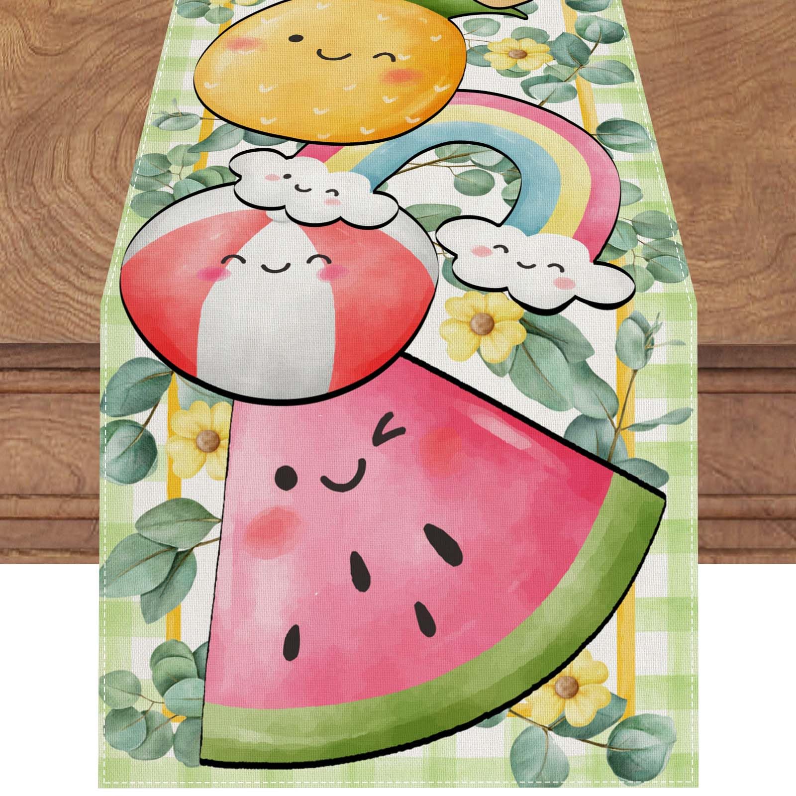 Linen Watercolor Wateremelon Sunshine Ice Cream Rainbow Eucalyptus Summer Table Runner 72 Inches Long Farmhouse Spring Summer Home Kitchen Dinding Room Table Decorations