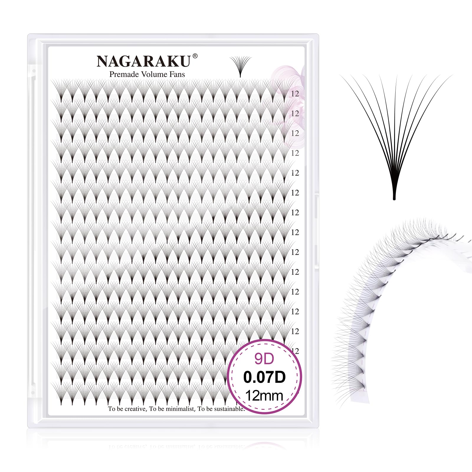 NAGARAKU 9D Premade Fans Wimpern 320 Vorgefertigte Fächer Spitze Basis Ohne Kleberreste Leicht Abnehmbar Volumen Fertigfächer Natürlich Weich Flauschig Wimpernbüschel Schwarz 16 Reihen (0.07 D 12mm)