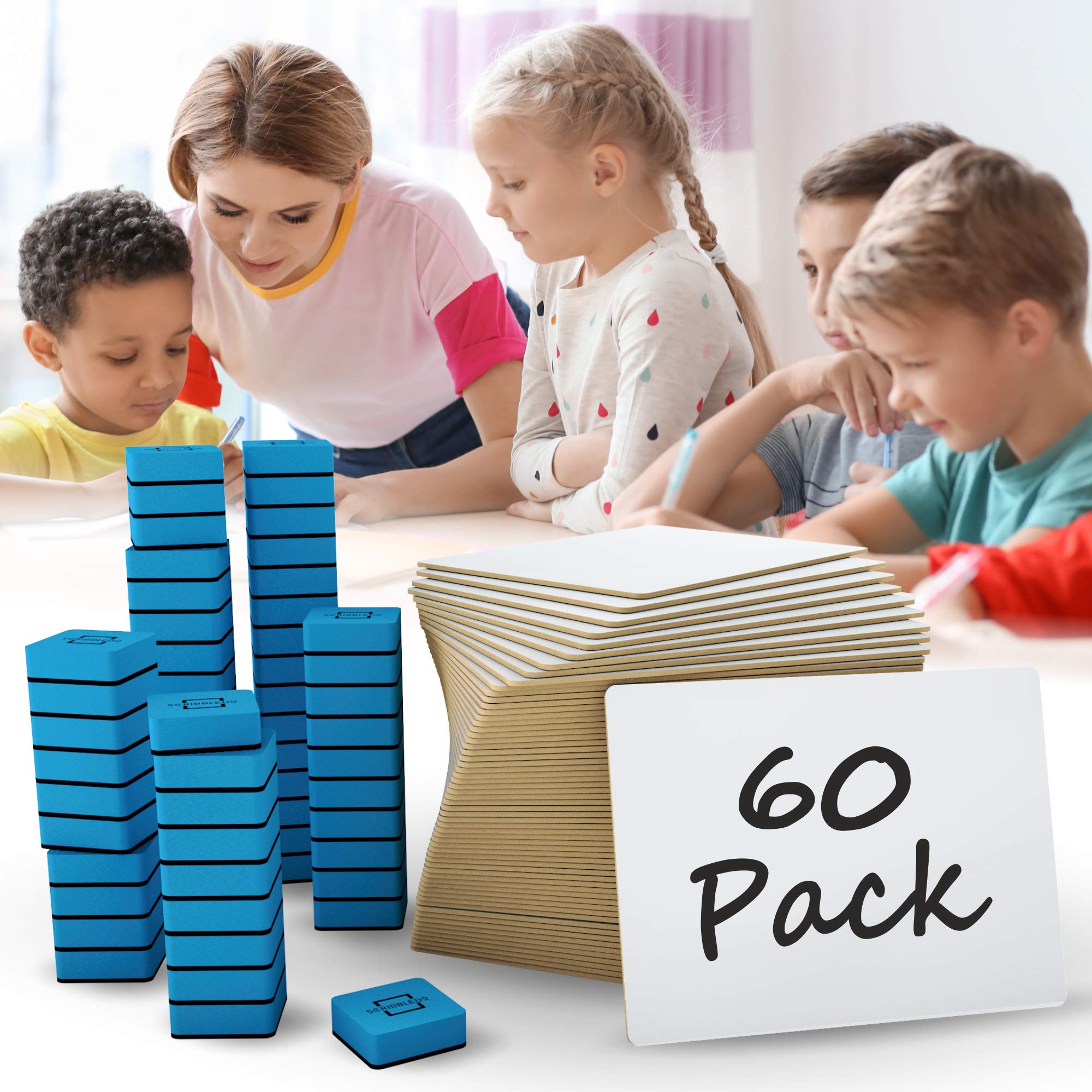 60 Dry Erase Lap Boards White Boards - Super Value Pack of 9”x12” Reusable Writing Pads for Kids - Bulk Case of 60 Small Whiteboards for Students Perfect Class Set - 60 Whiteboard Erasers Included