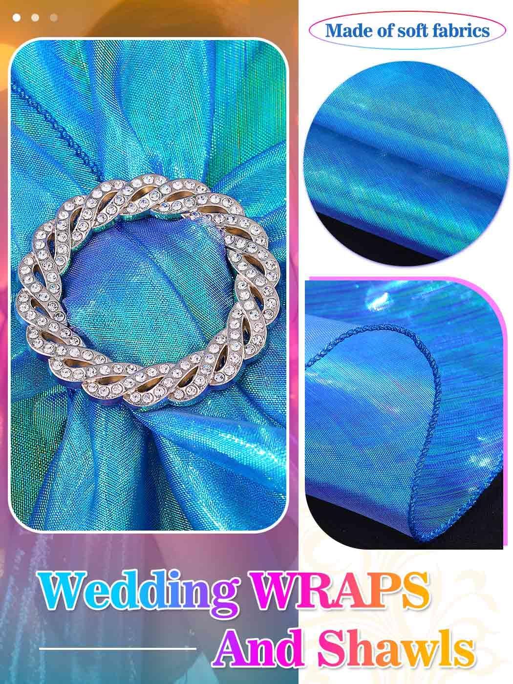 EASEDAILY Women Shawls and Wraps for Evening Dresses Purple Green Sparkly Bridal Sheer Scarf with Rhinestones Buckle - Image 3