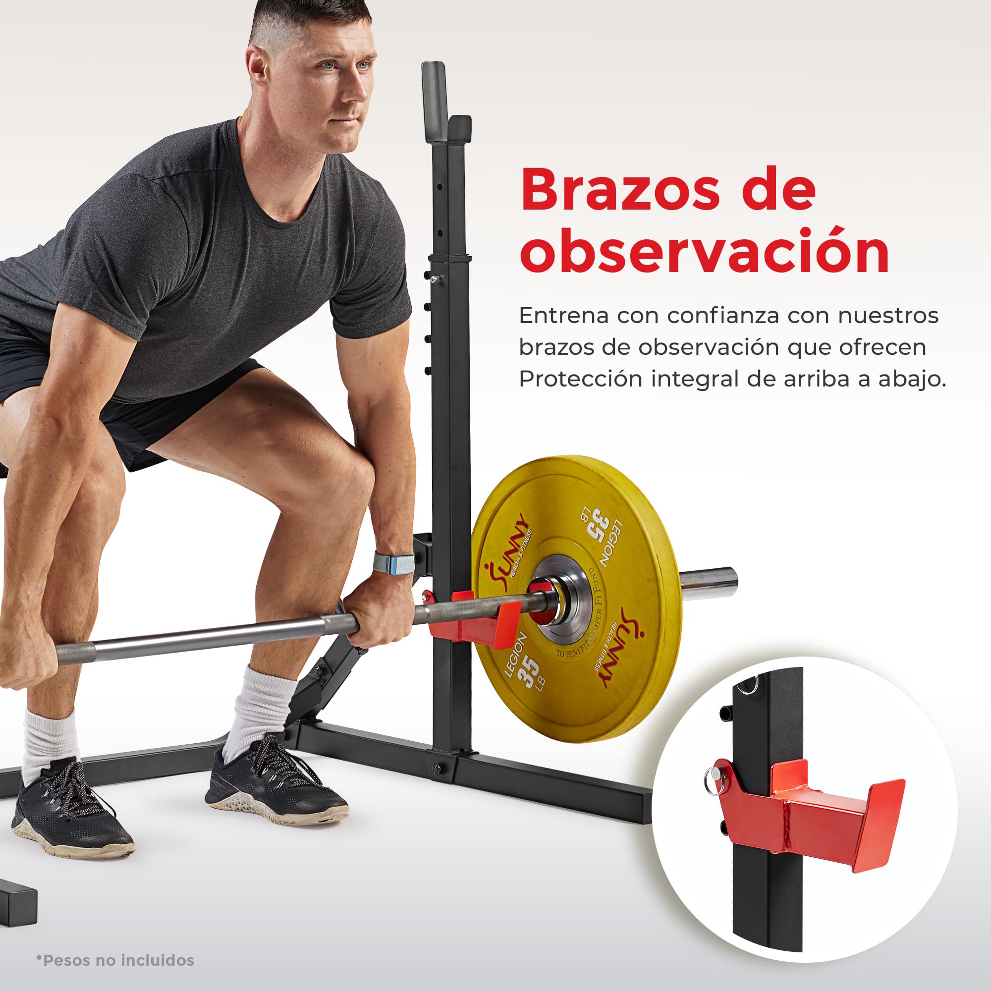 Sunny Health & Fitness Ajustable Squat Rack para Casa Entrenamiento | Versatile & Space-Saving Rack, Almacenamiento de Discos, Ajustable Height, Brazos de Seguridad