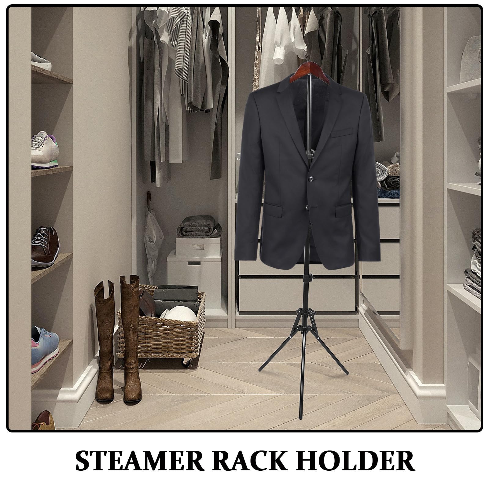 Garneck Stand Appendiabiti Regolabile per Stiratura Supporto Pieghevole in Ferro e Legno, Espositore per Abiti per Spazi Compatti e Boutique