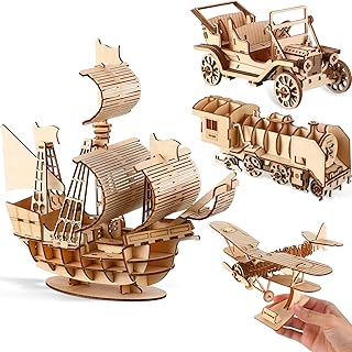 Yilloog 4 Pcs Model Car 3D Wooden Puzzle Kits for Adults Educational Brain Teaser Assembly Model for Teens and Kids to Build