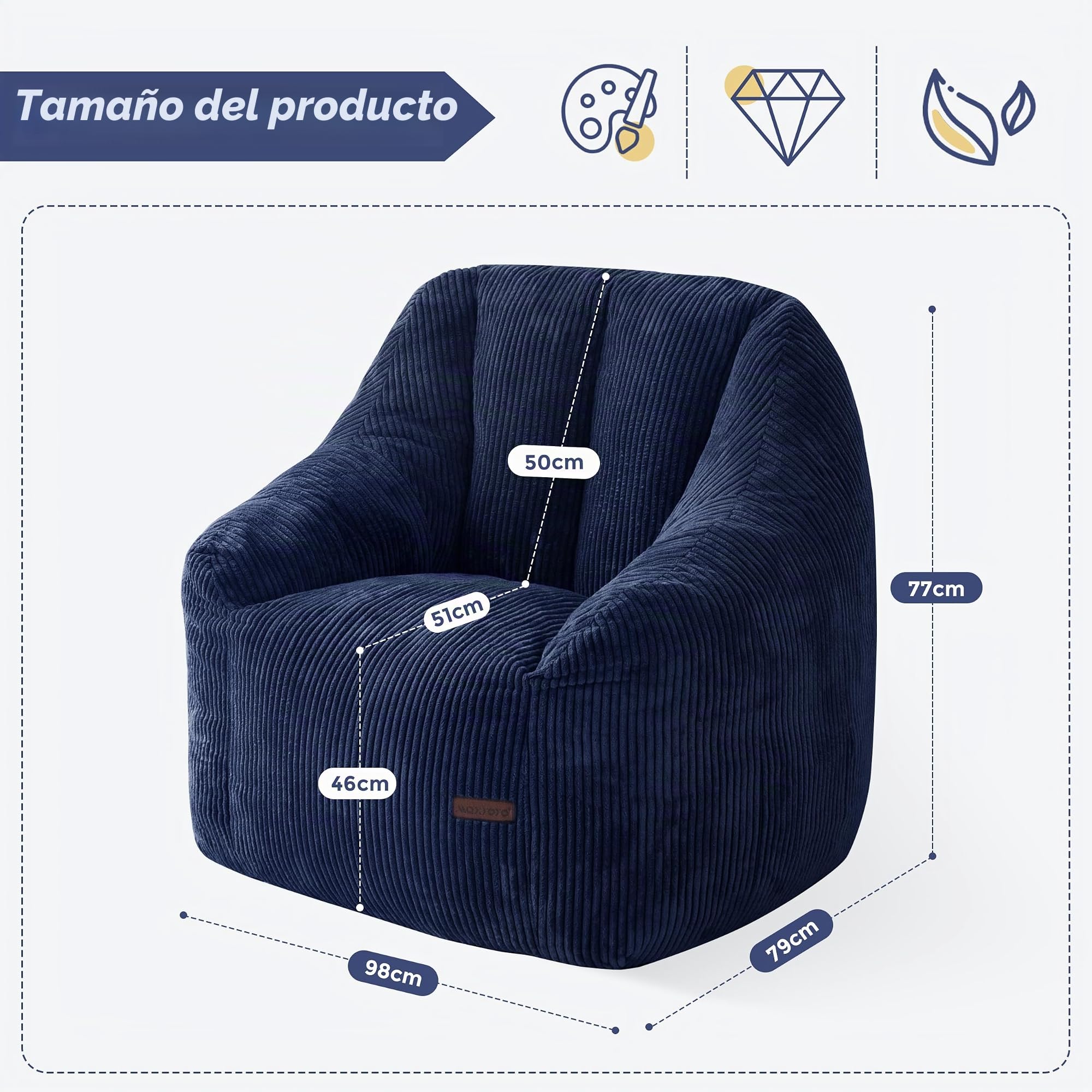 MAXYOYO Sillón Puff Sofá Puff con Relleno, Acogedor Sillón de Sala para Adultos y Niños, Sofá de Suelo Relleno para Leer en Dormitorios