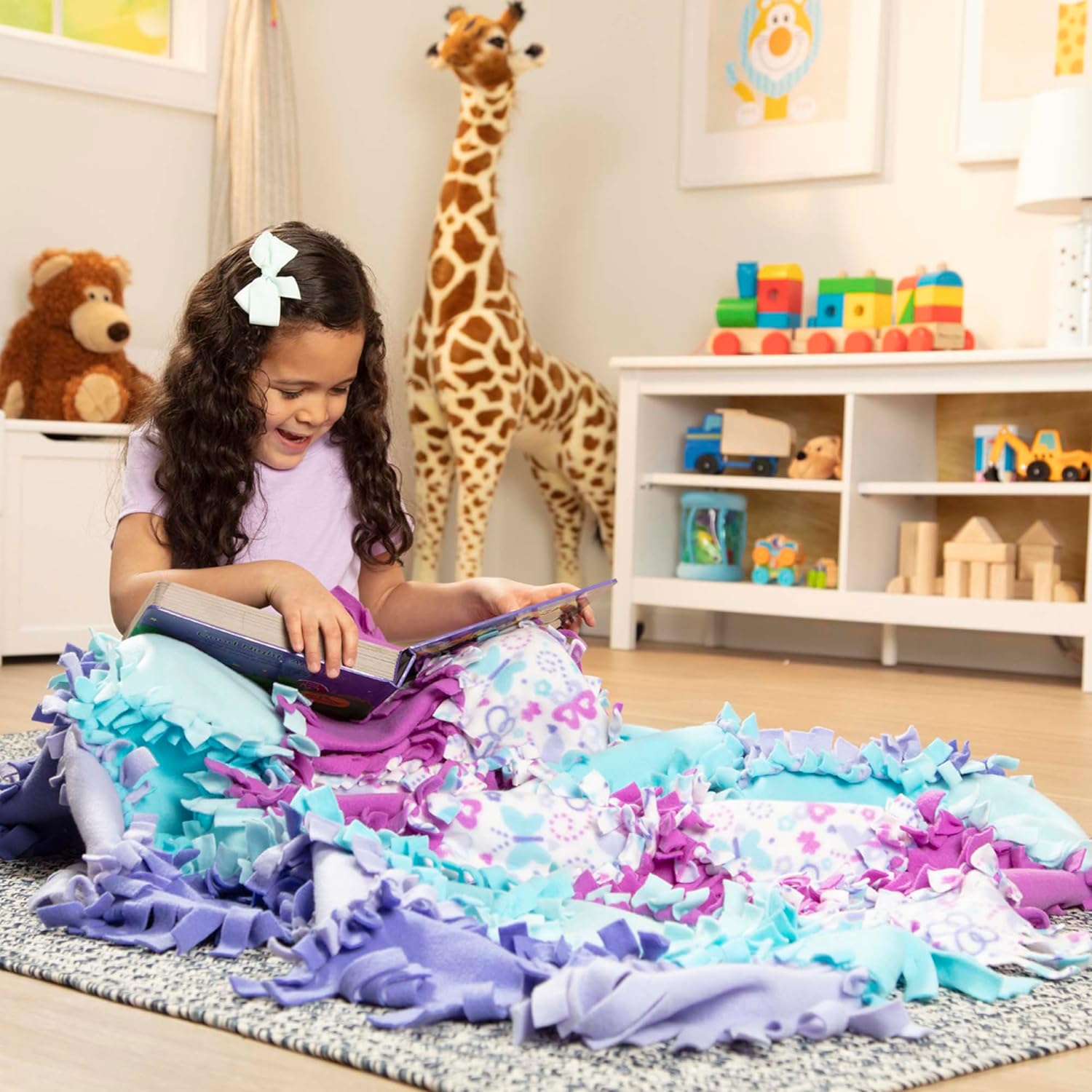 Melissa & Doug Created by Me! Butterfly Fleece Quilt No-Sew Craft Kit (48 Squares, 4 feet x 5 feet)
